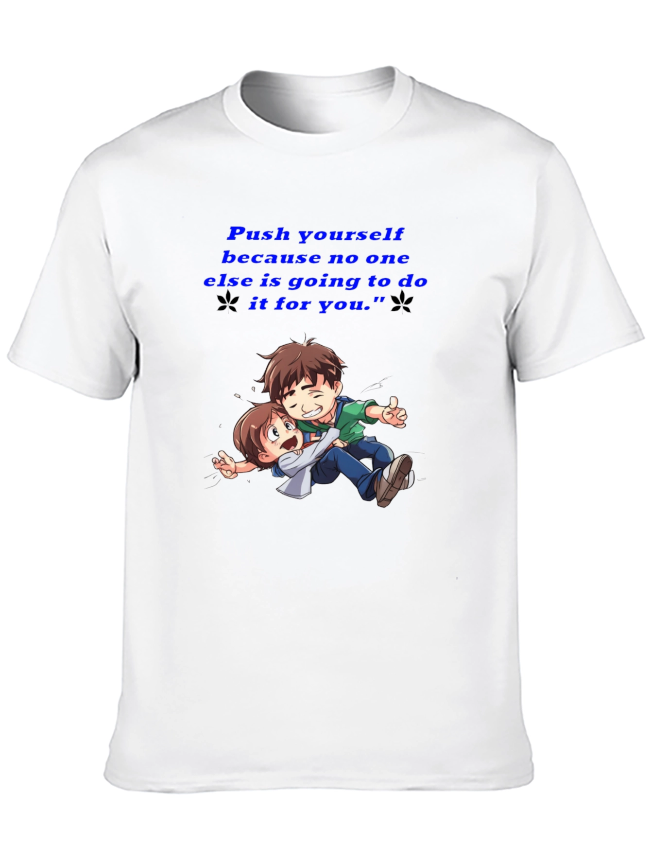 Black Motivational Black T-Shirt: "Push Yourself" Anime Design view 10