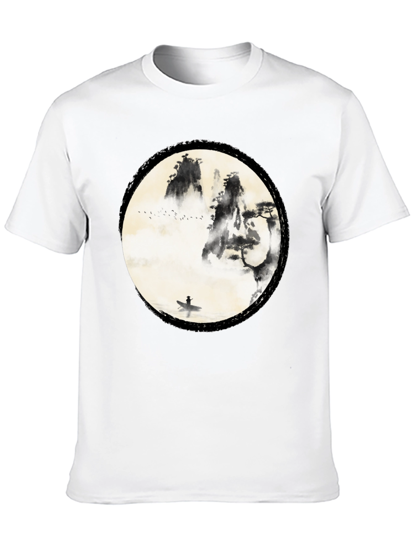 Black Zen Mountain & Boat Graphic Tee - Black view 10