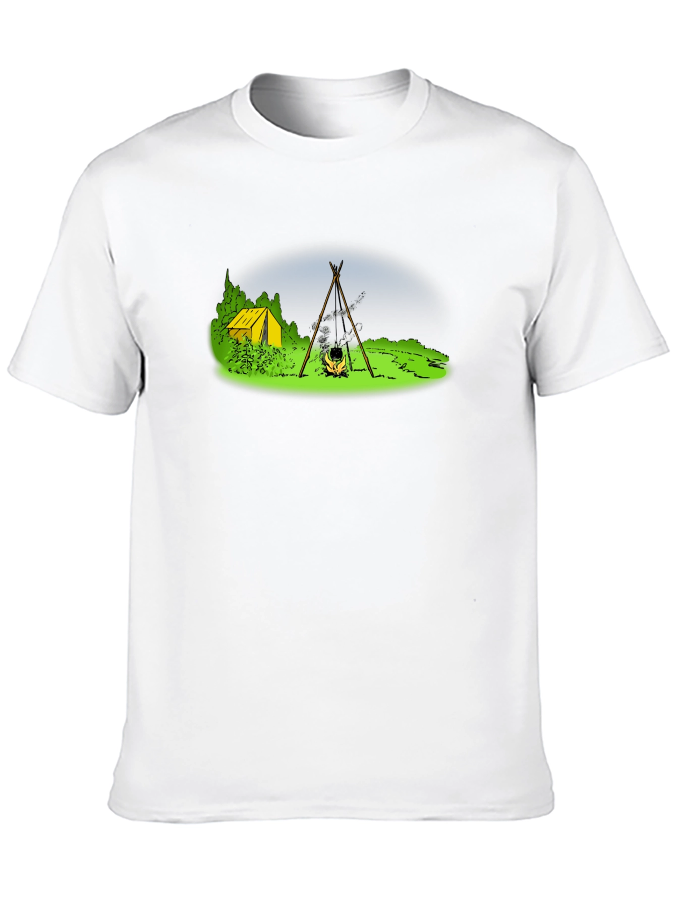 Black Camping T-Shirt - Tent & Bonfire Graphic Tee view 10