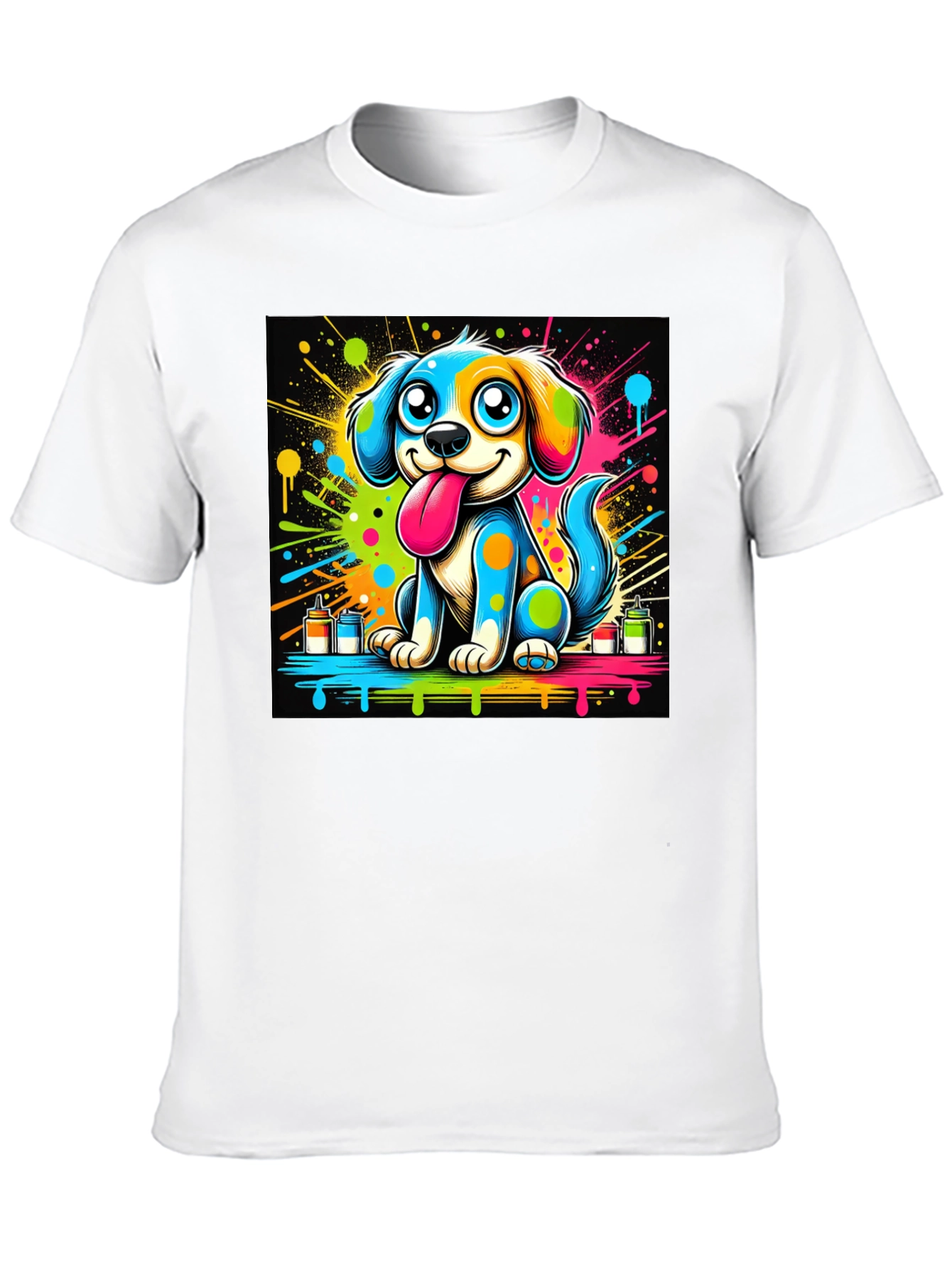 Black Colorful Cartoon Dog Graphic Tee view 10