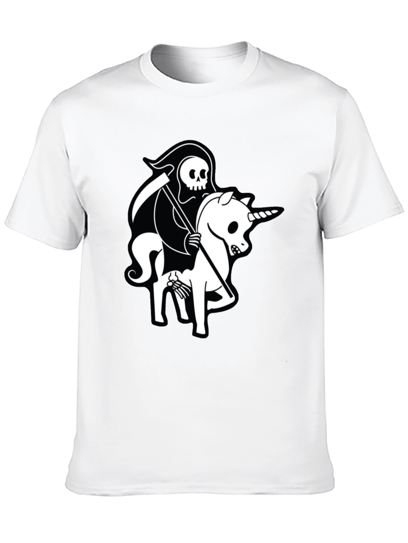 Black Grim Reaper Unicorn Graphic Tee - Black Cotton T-Shirt view 10