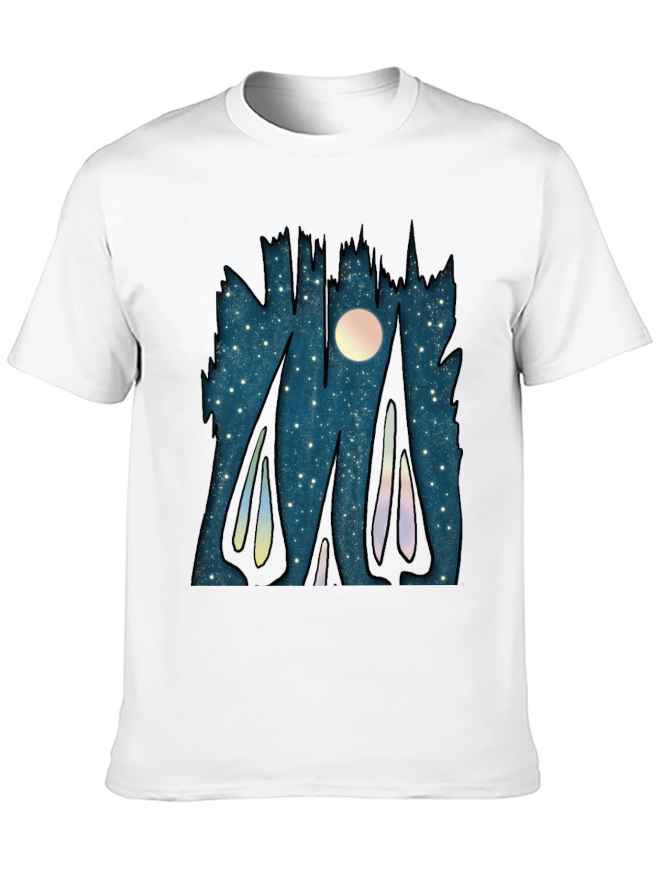 Black Starry Night Forest Graphic T-Shirt view 10