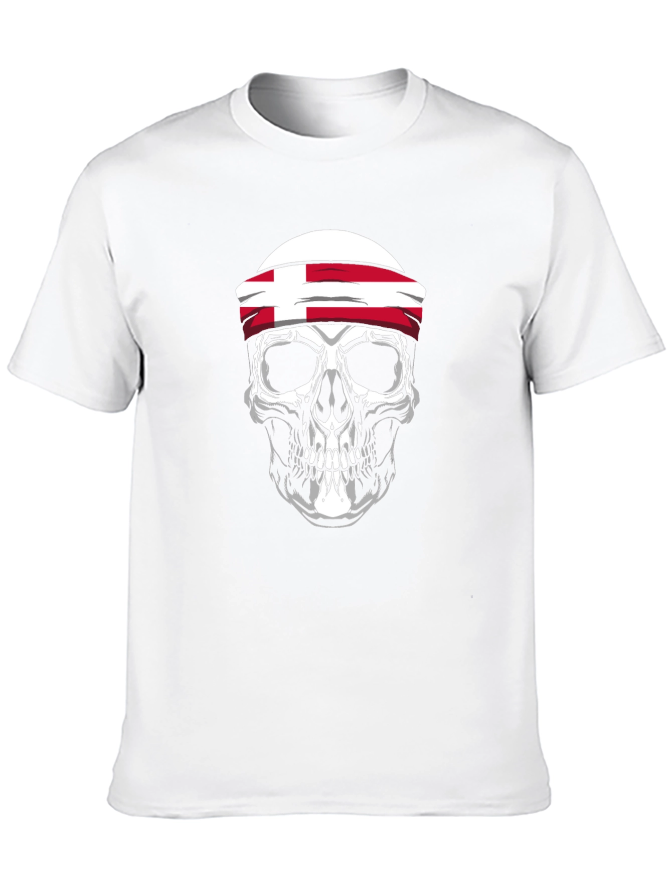 Black Skull with Denmark Flag Headband T-Shirt - Men's Black Tee view 10
