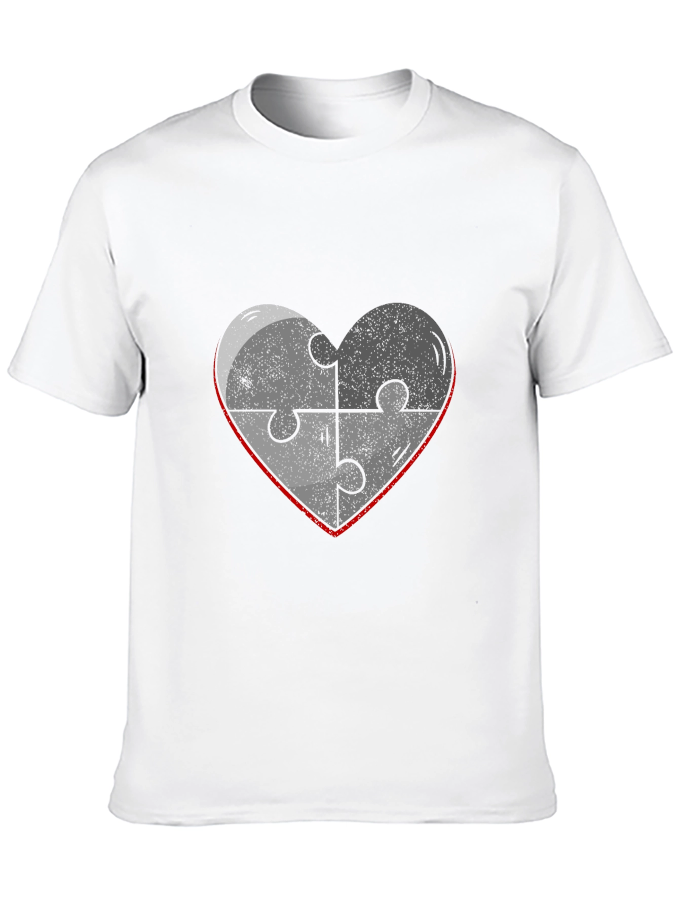 Black Heart Puzzle Piece Graphic Tee - Black Cotton Casual T-Shirt view 10