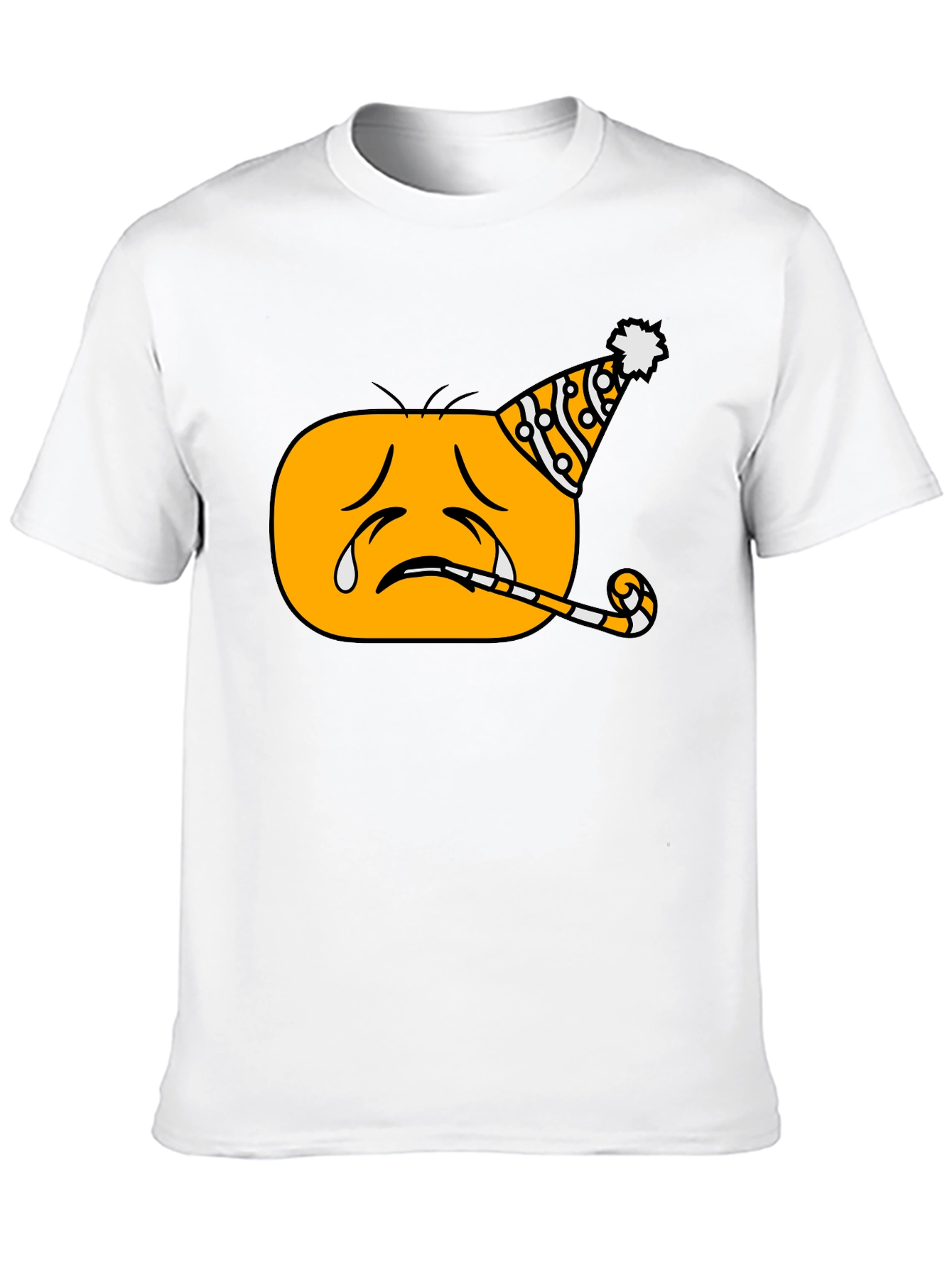 Black Sad Party Emoji Graphic T-Shirt - Black Crew Neck view 10