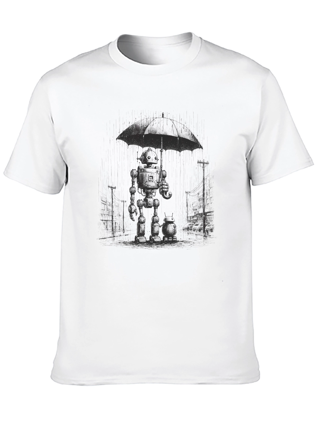 Black Robot Umbrella T-Shirt - Dark Graphic Tee view 10