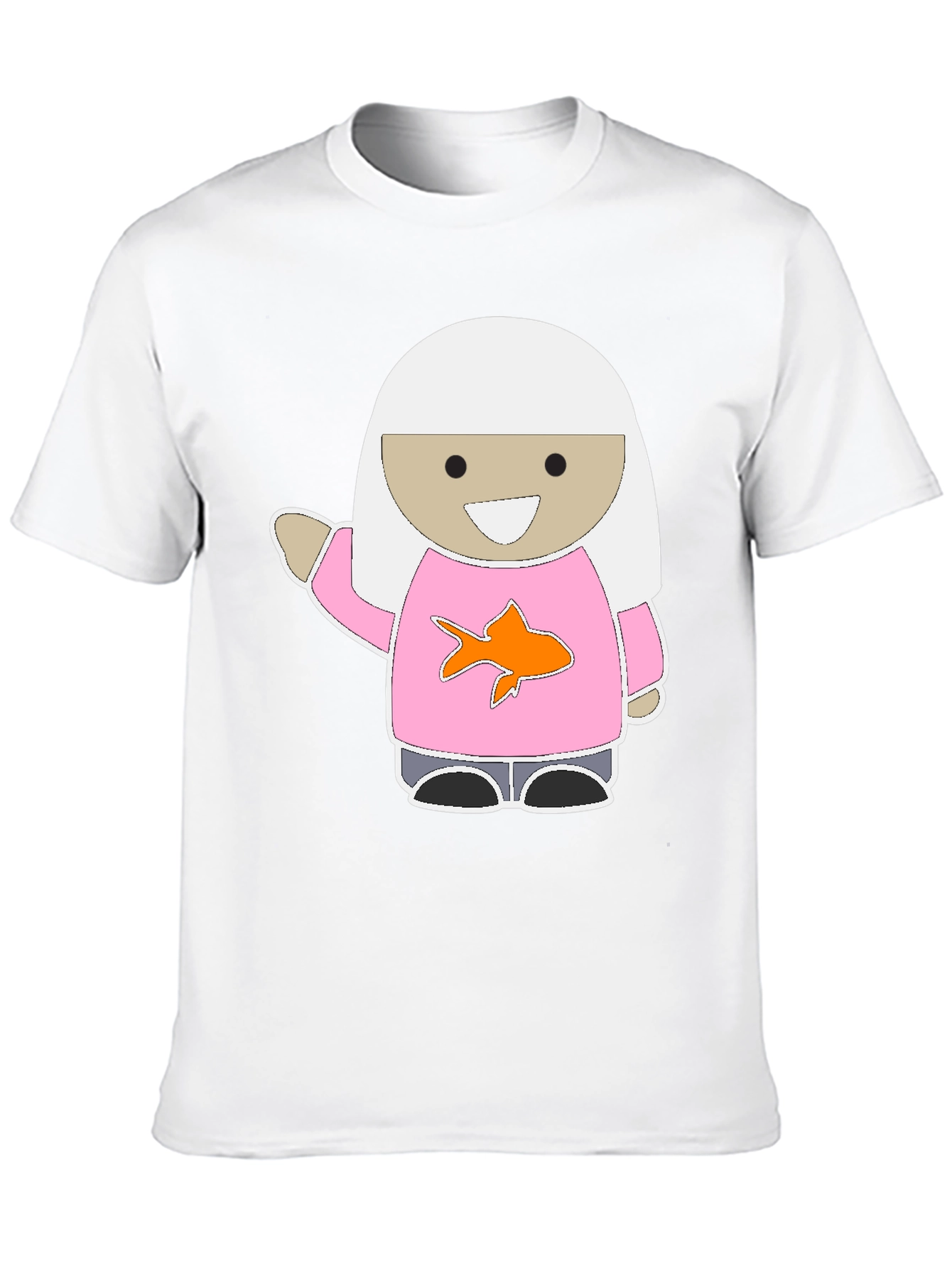 Black Cute Cartoon Girl Pink Fish T-Shirt view 10