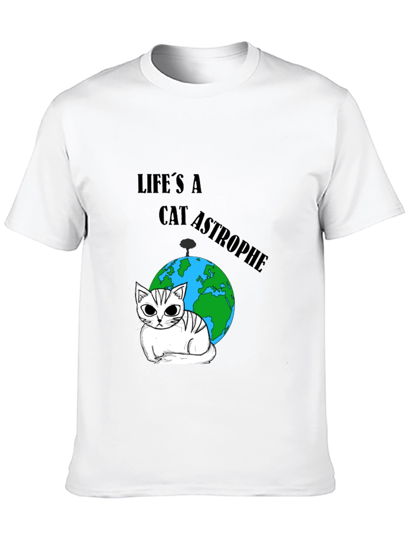 Black Catastrophe T-Shirt: Earth & Feline Humor view 10