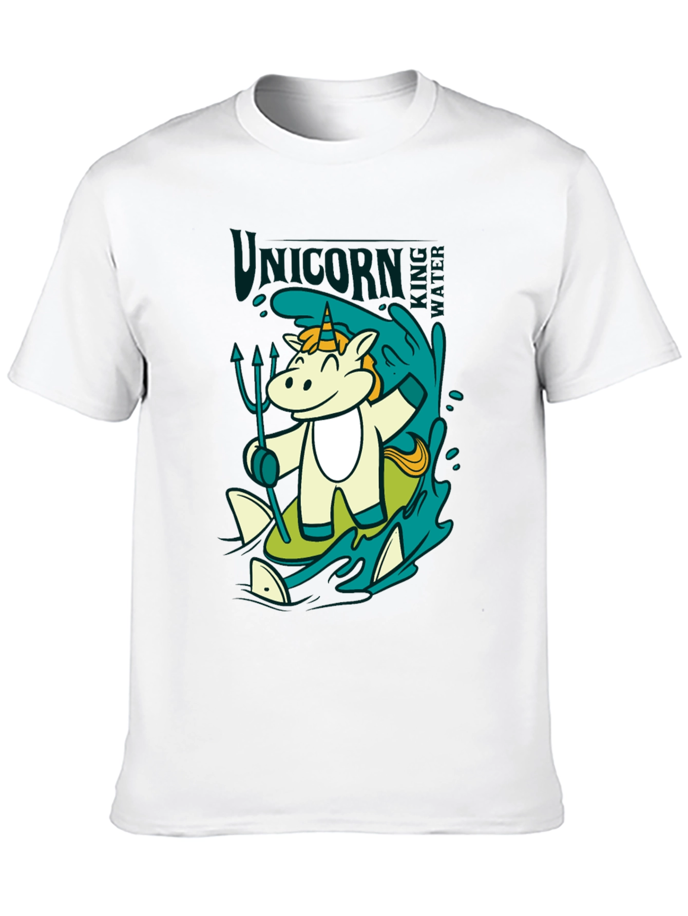 Black Unicorn Surfing T-Shirt: Cartoon Graphic Tee view 10