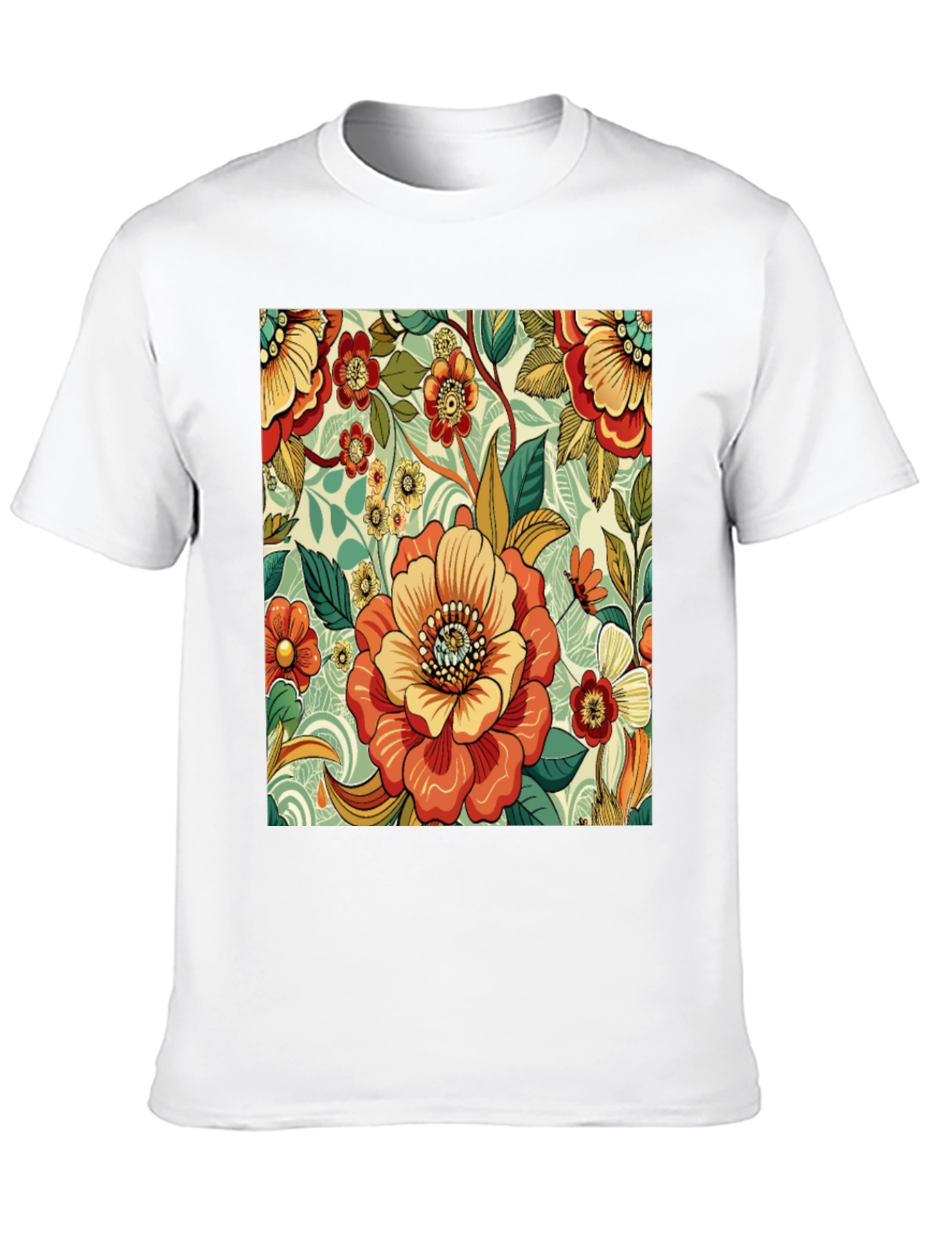 Black Floral Pattern Print Black T-Shirt view 10