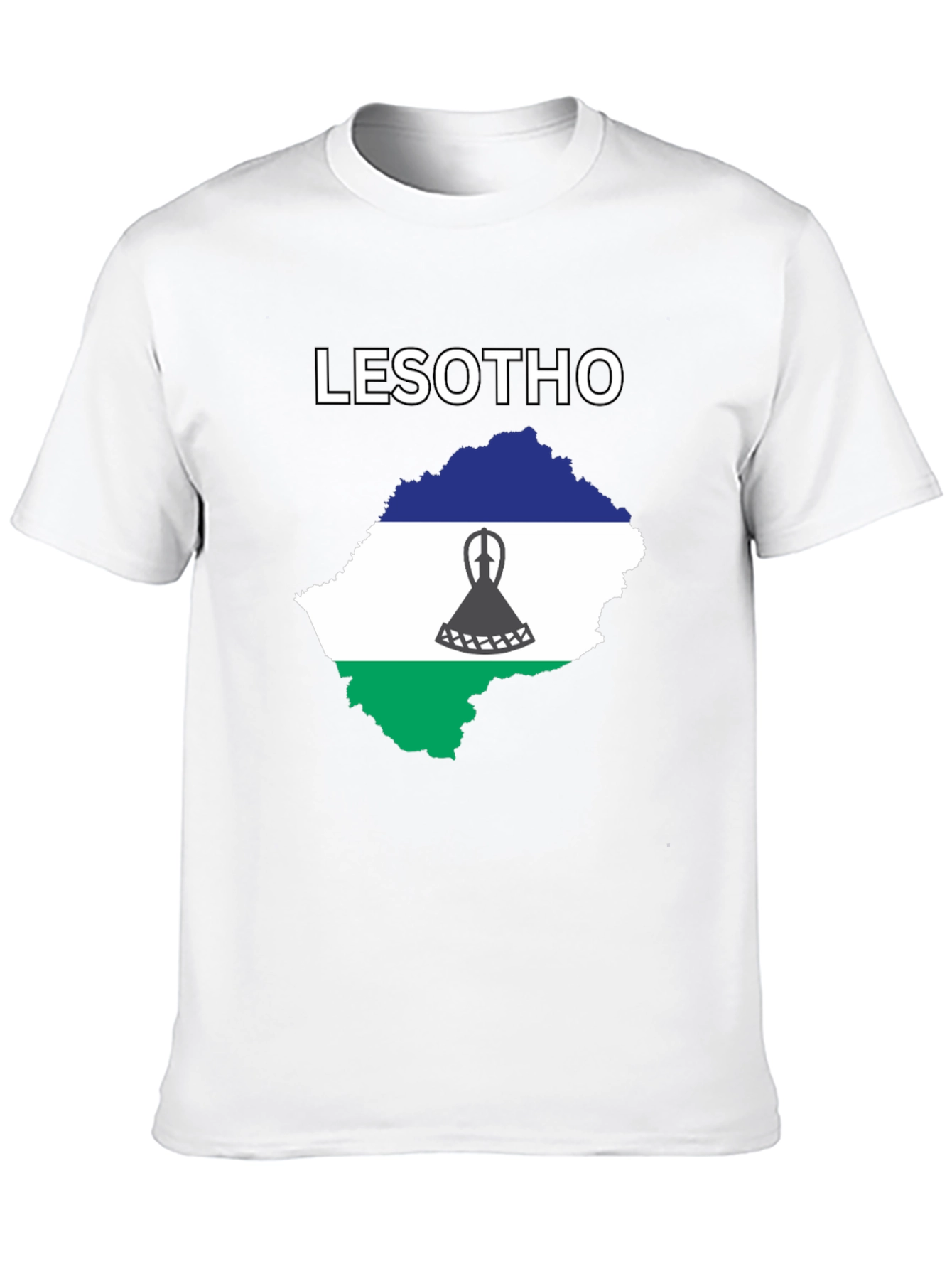 Lesotho Flag T-Shirt - Black Cotton Tee - 10