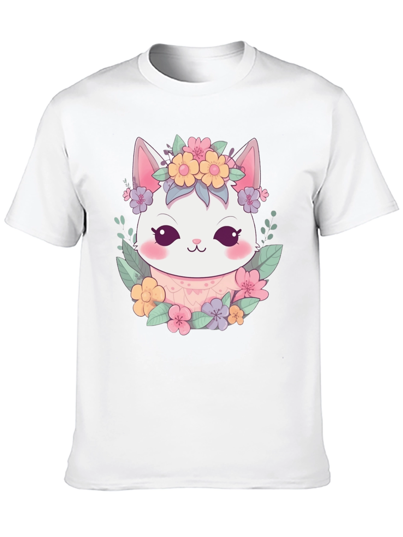 Black Cute Floral Cat Graphic T-Shirt view 10