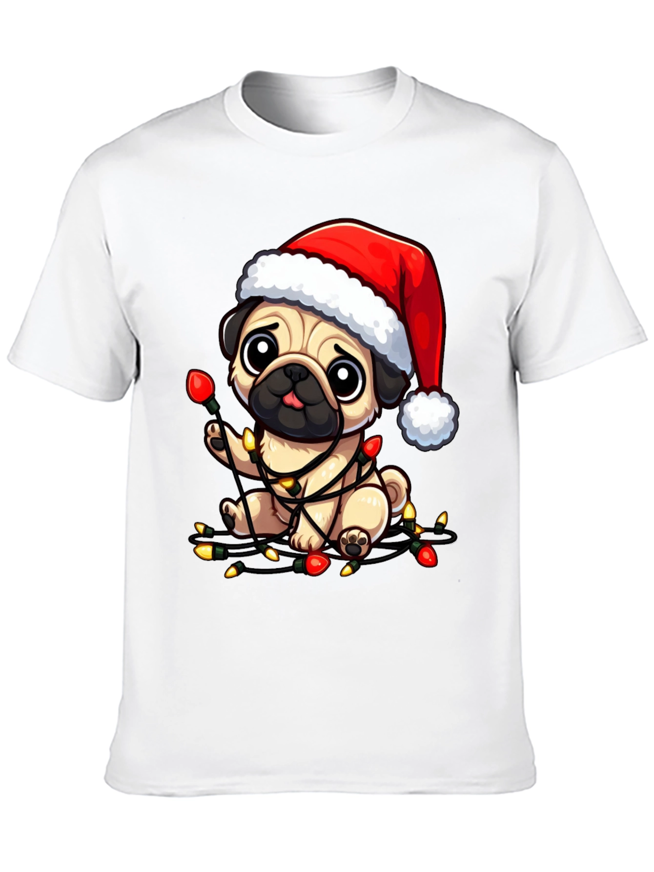 Black Festive Pug Christmas Lights Graphic Tee view 10