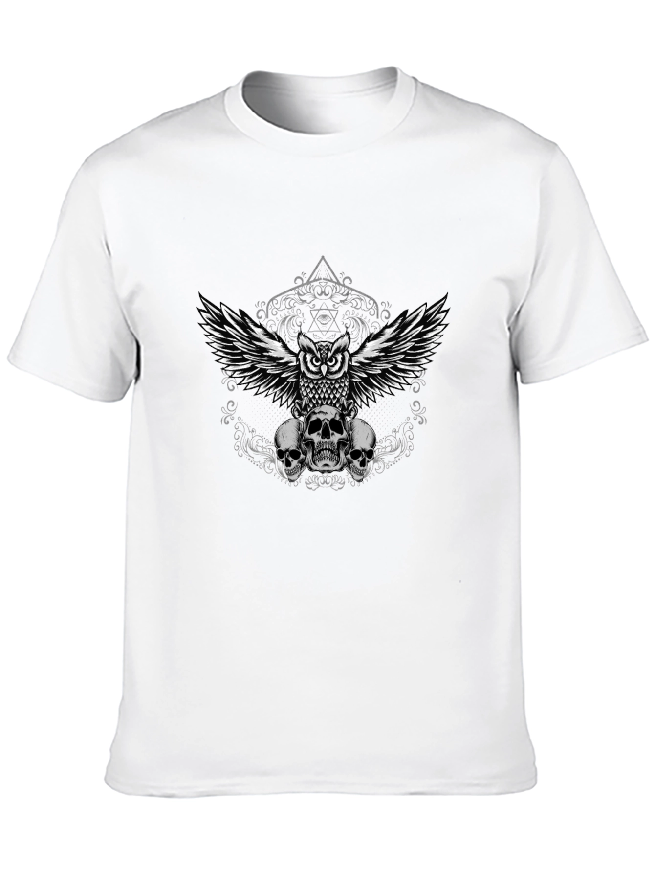 Black Owl and Skulls Graphic Tee - Men's Black T-Shirt view 10
