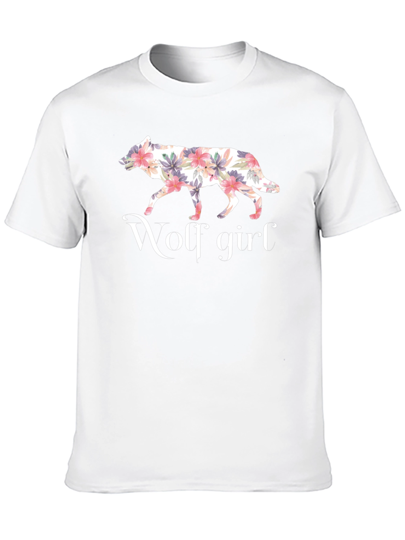 Black Floral Wolf Girl Graphic Tee - Stylish Unisex T-Shirt view 10