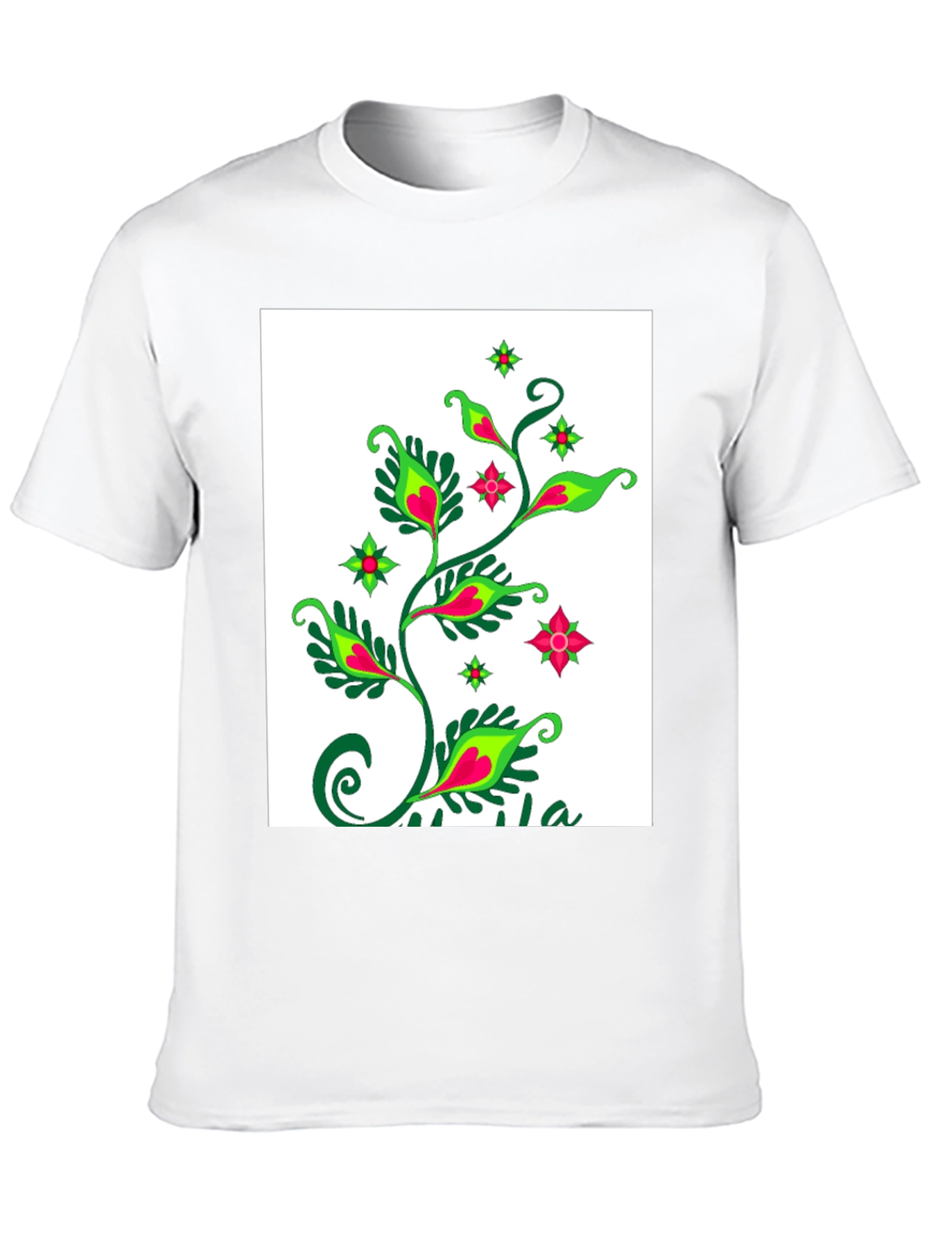 Black Black T-Shirt with Floral Plant Design view 10