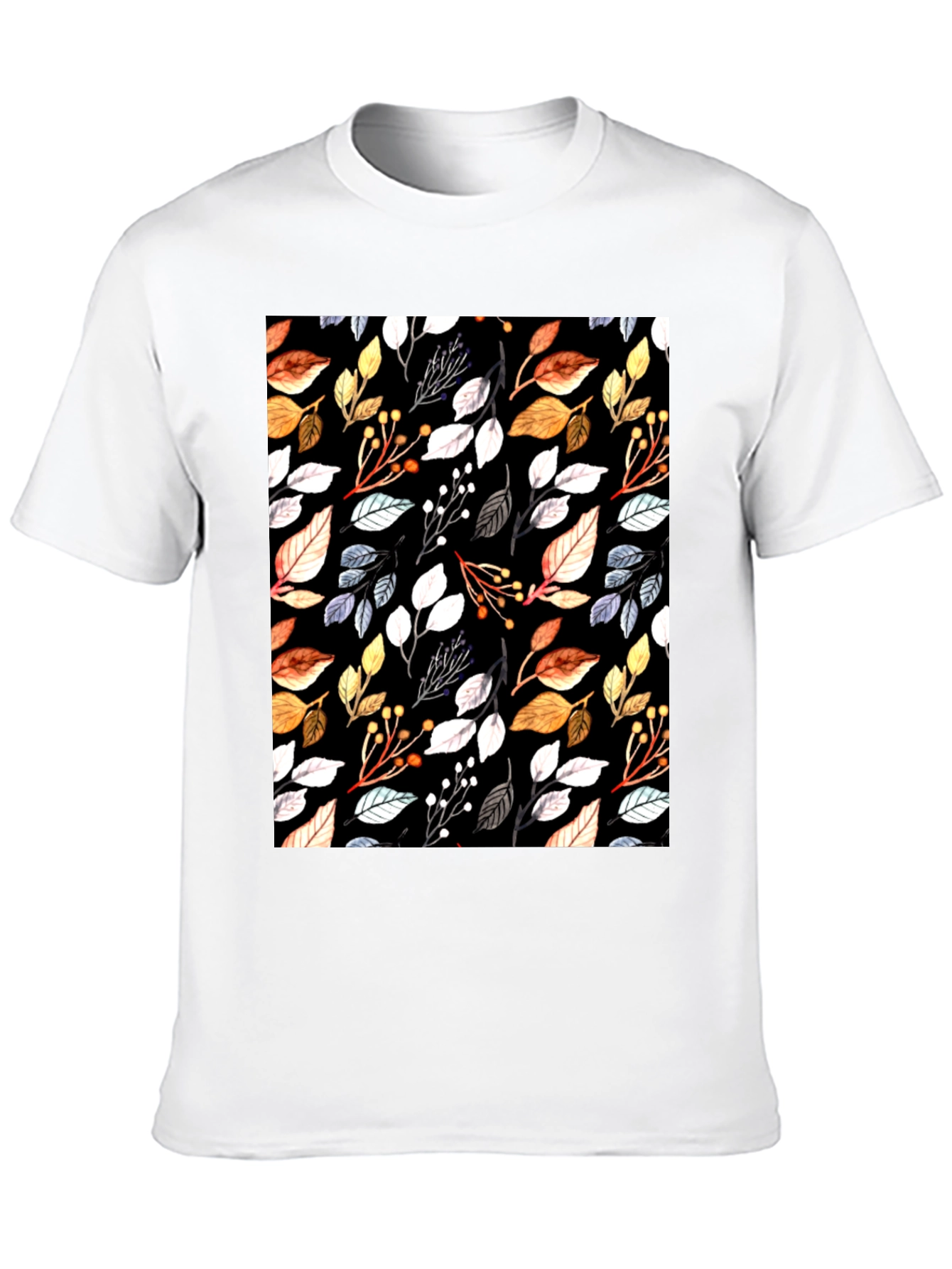 Black Autumn Leaf Print Black T-Shirt view 10
