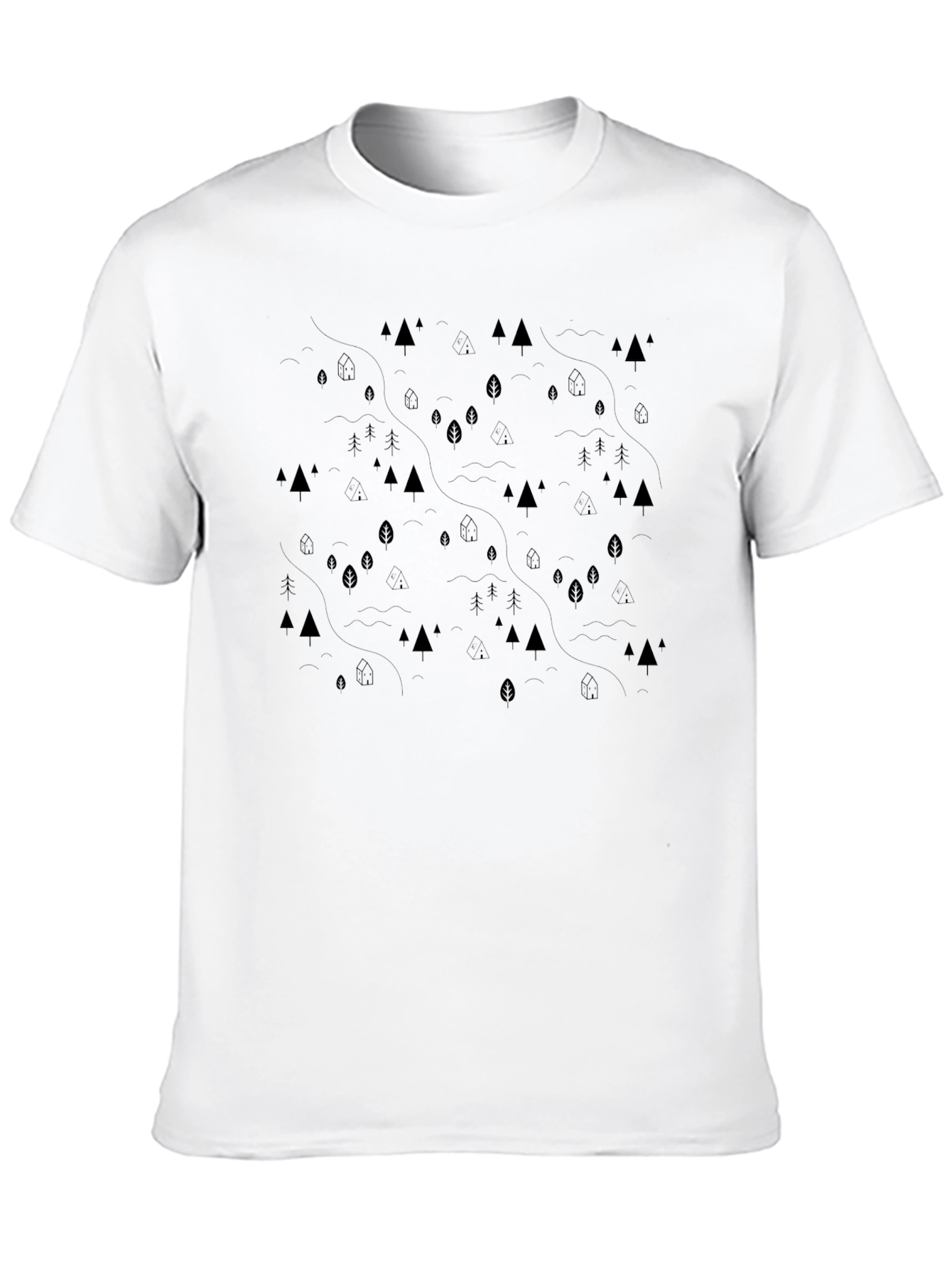 Black Nature Print Black Crew Neck T-Shirt view 10