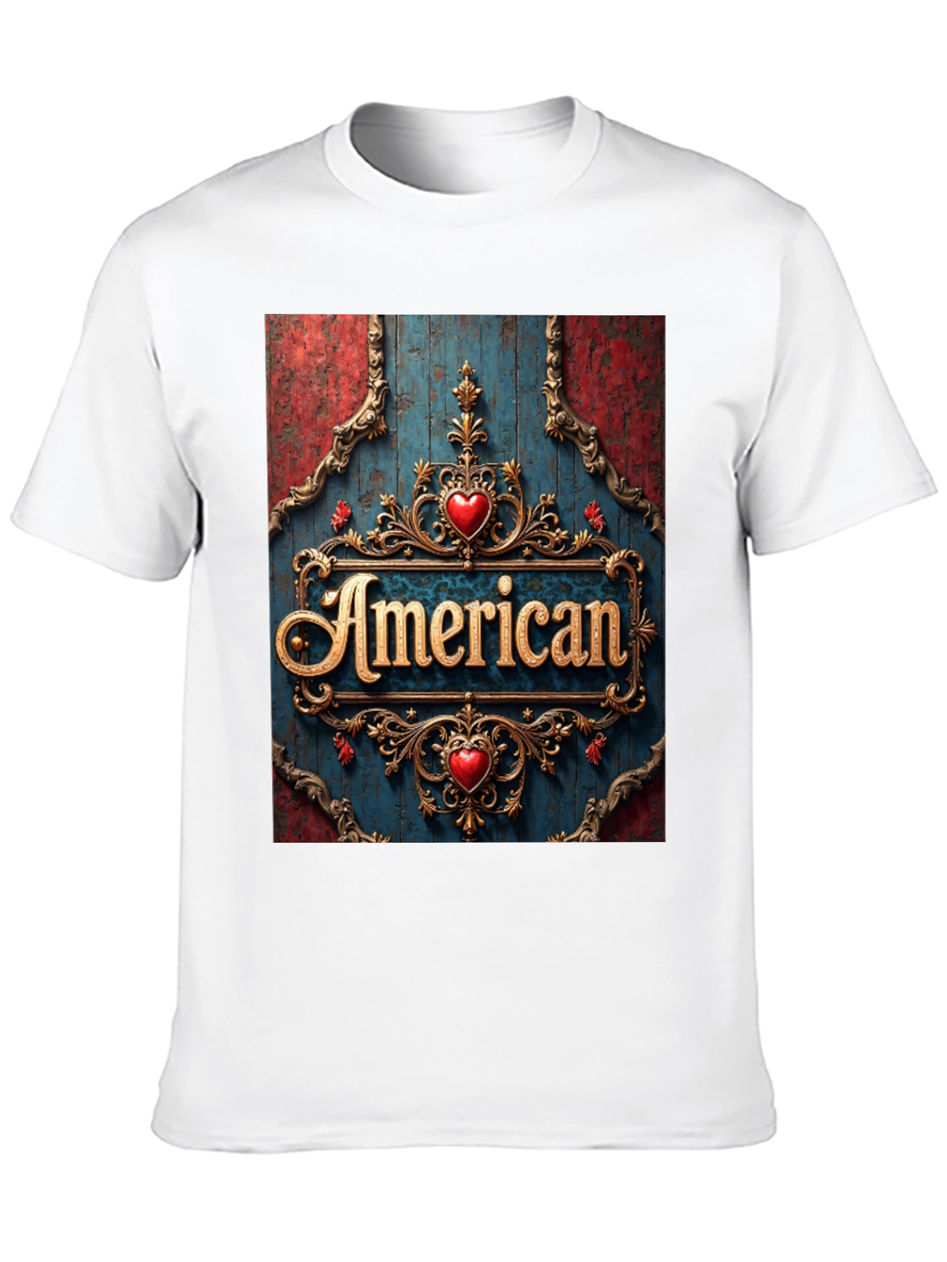 Black American Pride T-Shirt: Ornate Heart Design view 10