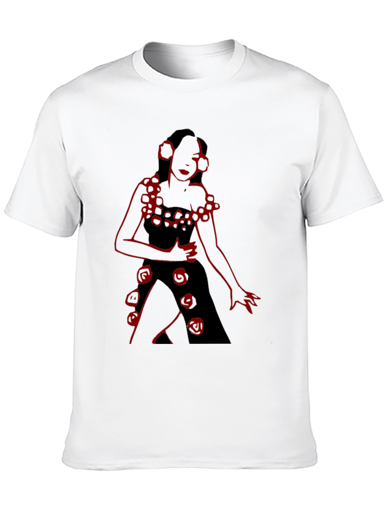 Black Unique Black T-Shirt with Red Rose Lady Design view 10