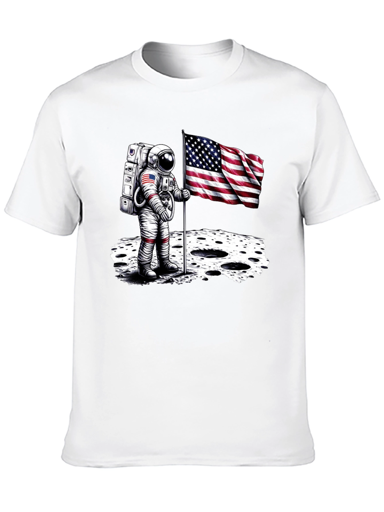 Black Astronaut American Flag T-Shirt - Moon Landing view 10
