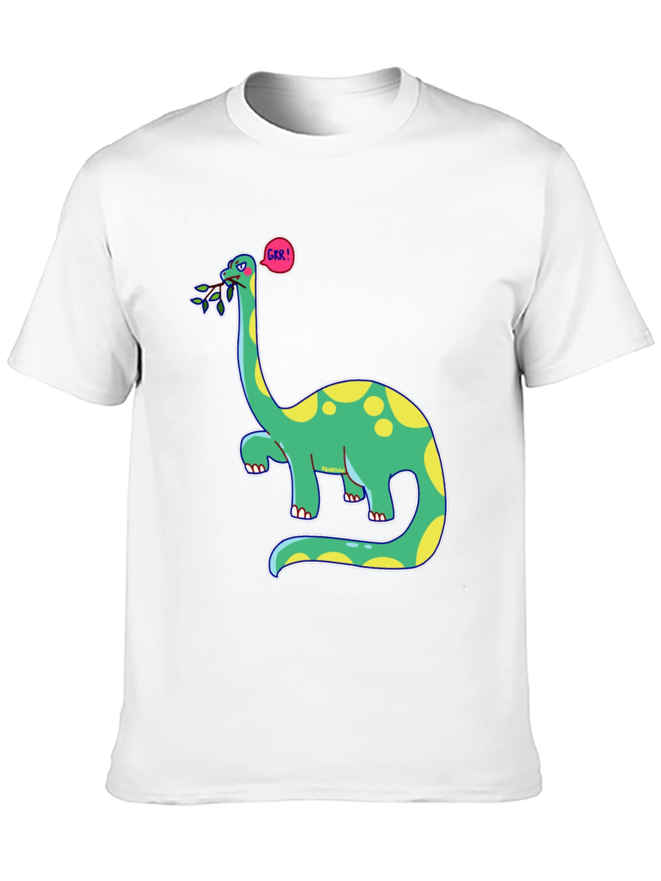 Black Dino GRR! Black T-Shirt - Cartoon Brontosaurus Tee view 10