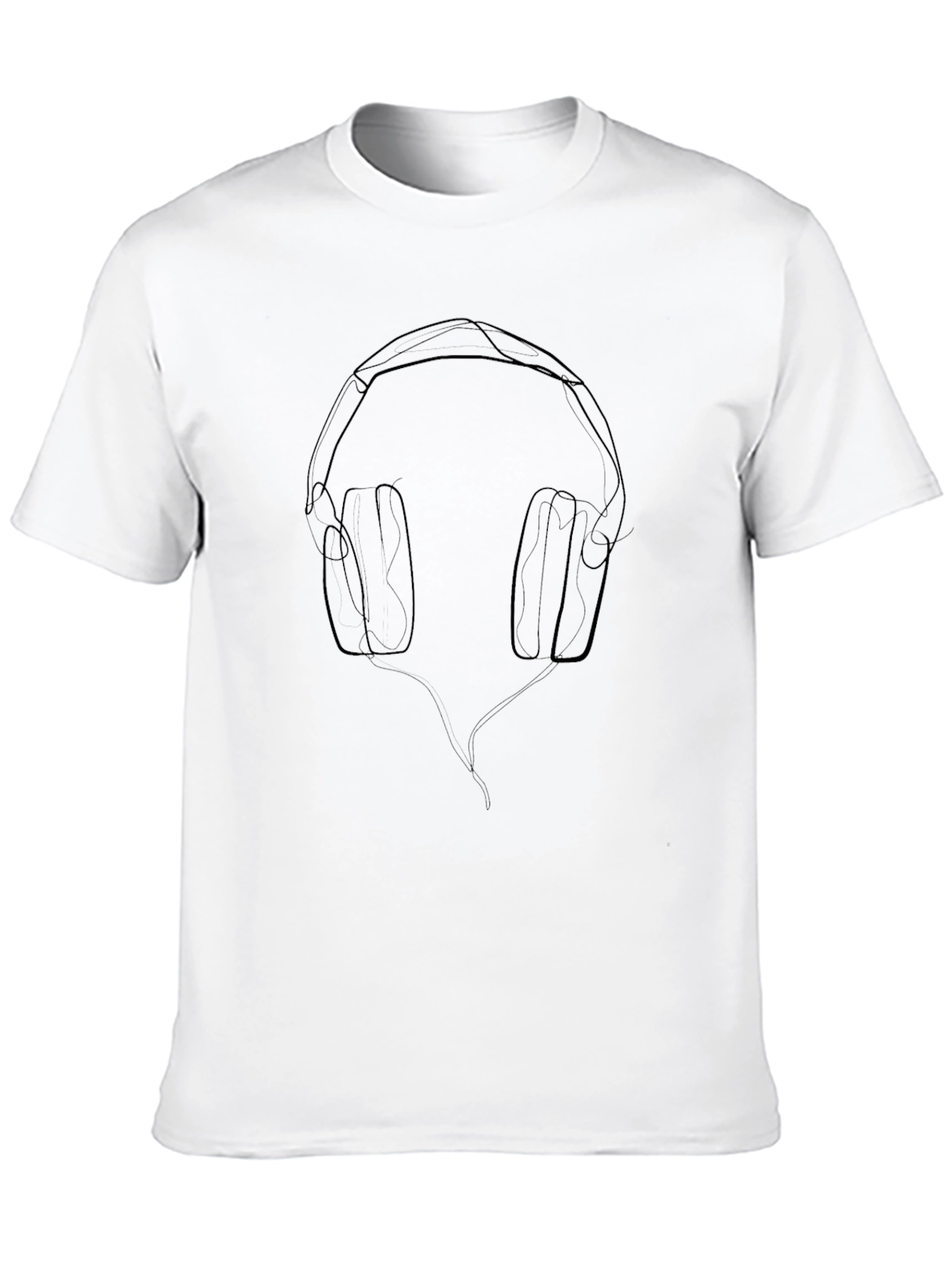 Black Minimalist Headphone Line Art T-Shirt view 10