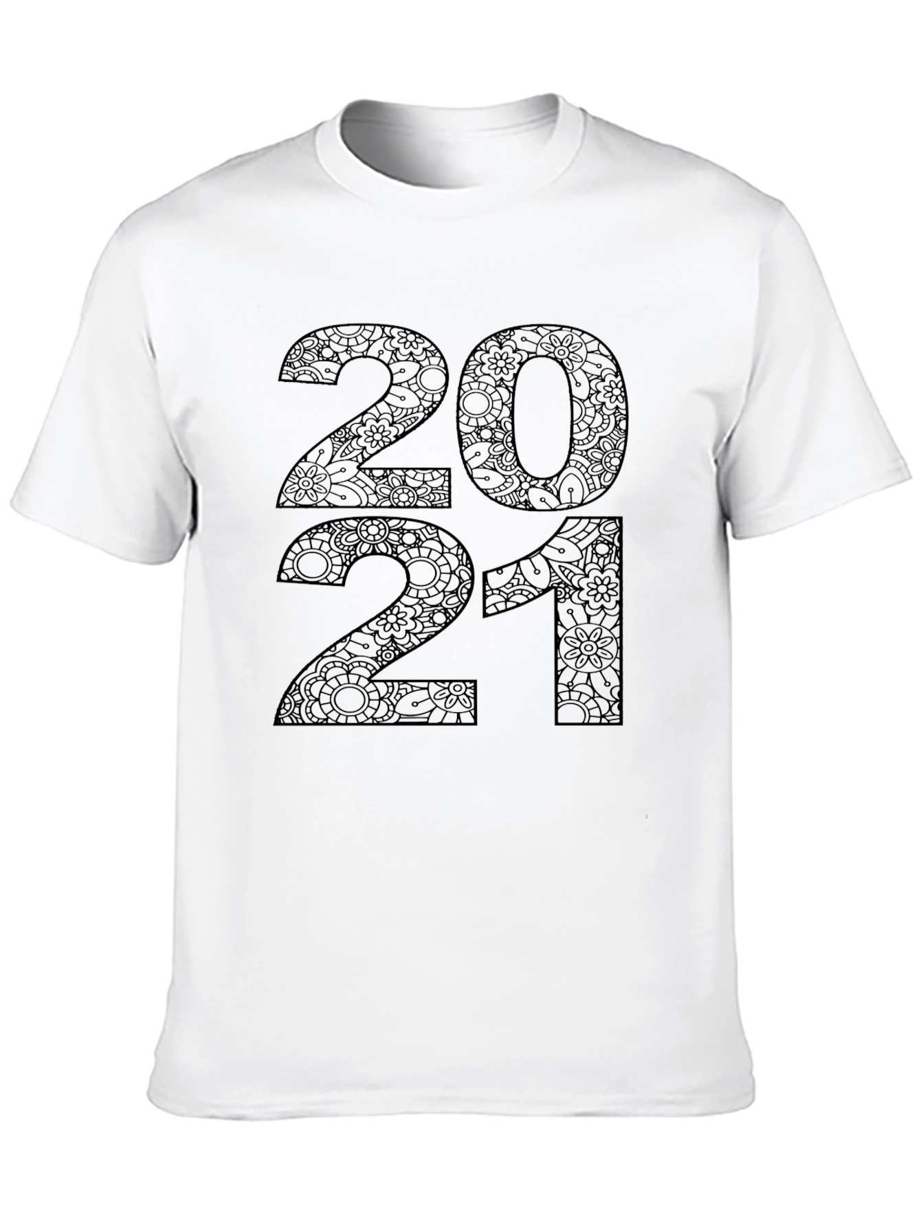 Black 2021 Floral Pattern Black T-Shirt view 10