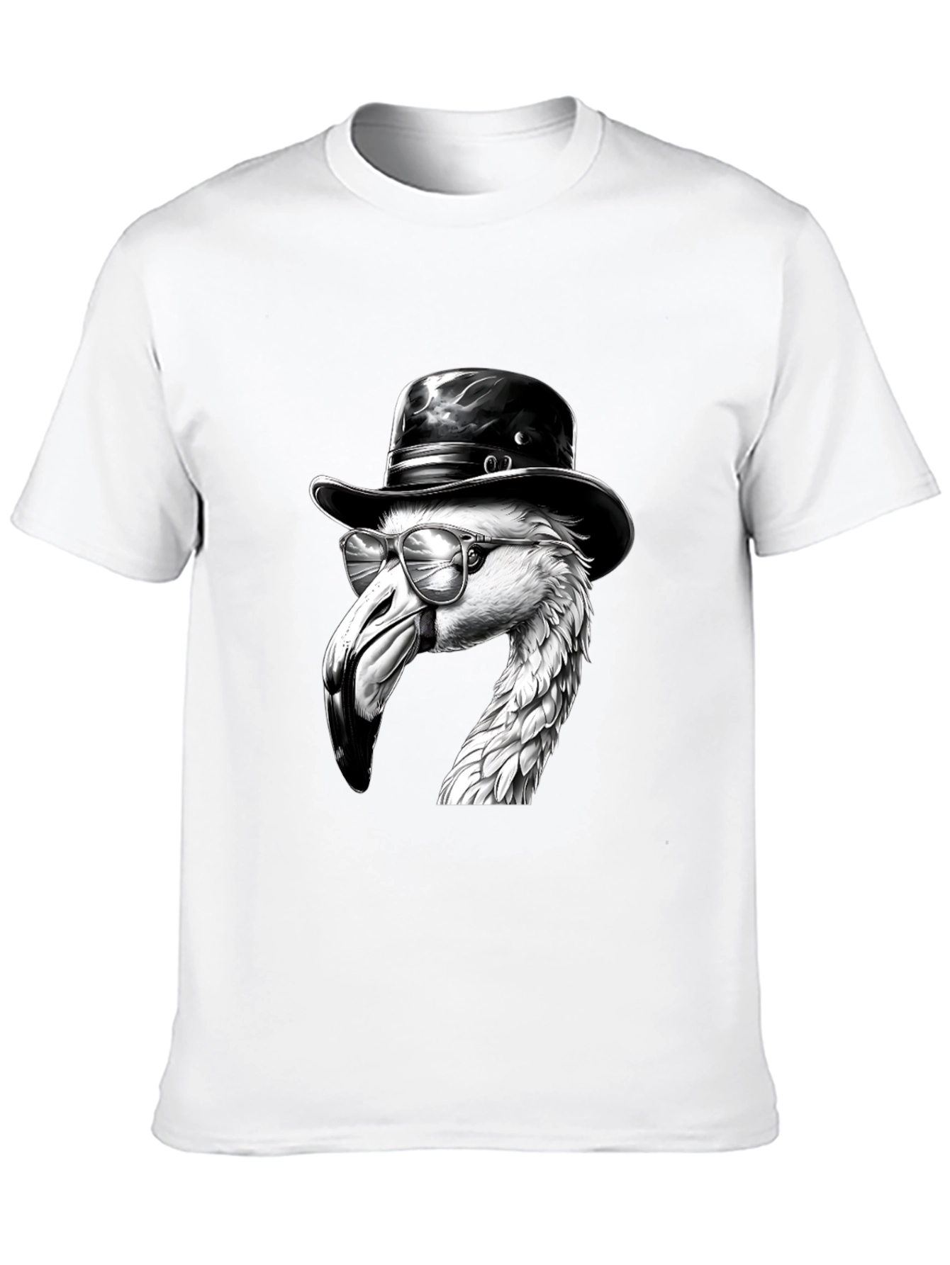 Black Flamingo Fedora Tee - Cool Bird Graphic T-Shirt view 10