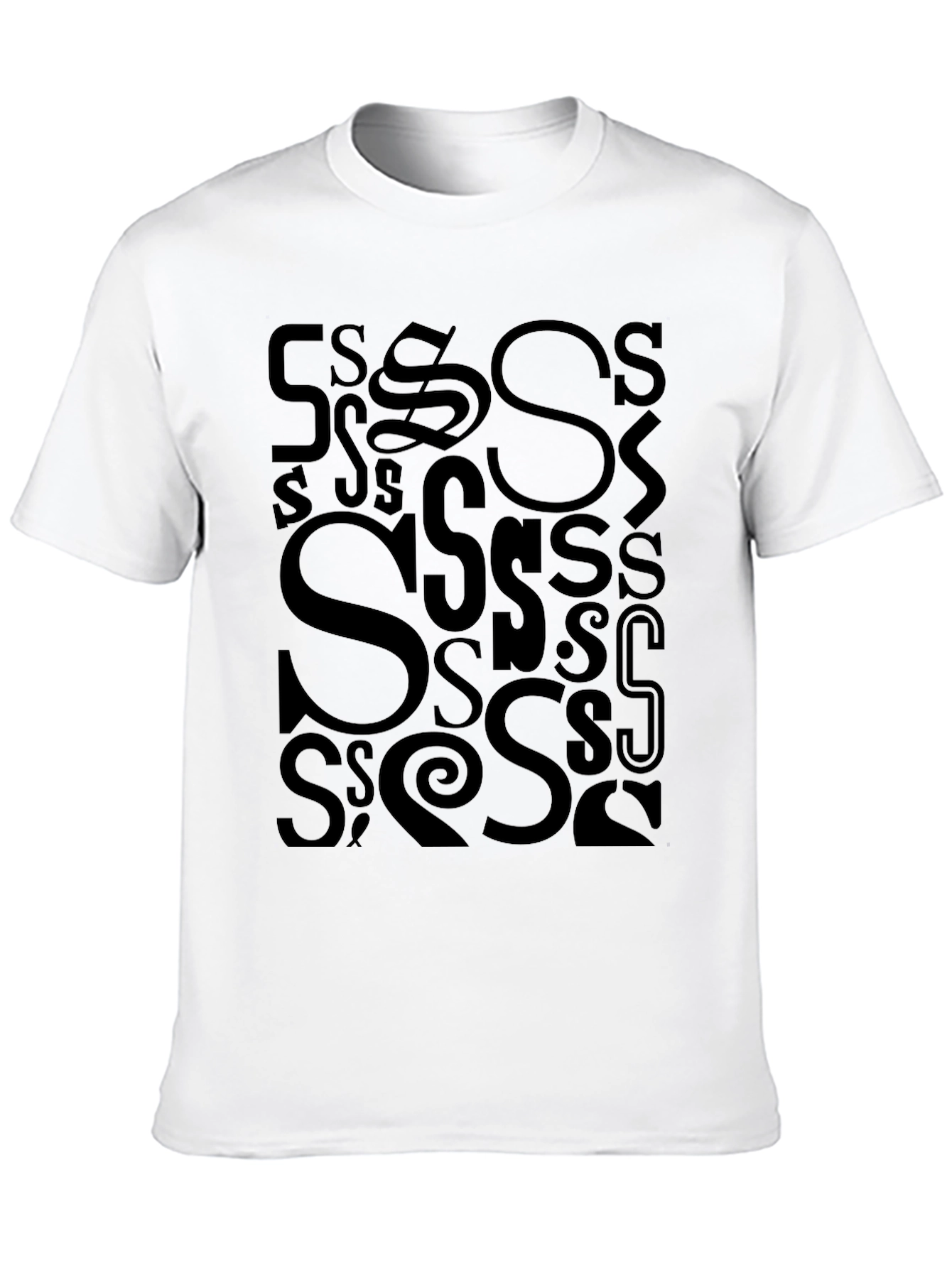 Black S Letter Print T-Shirt - Casual Cotton Tee view 10