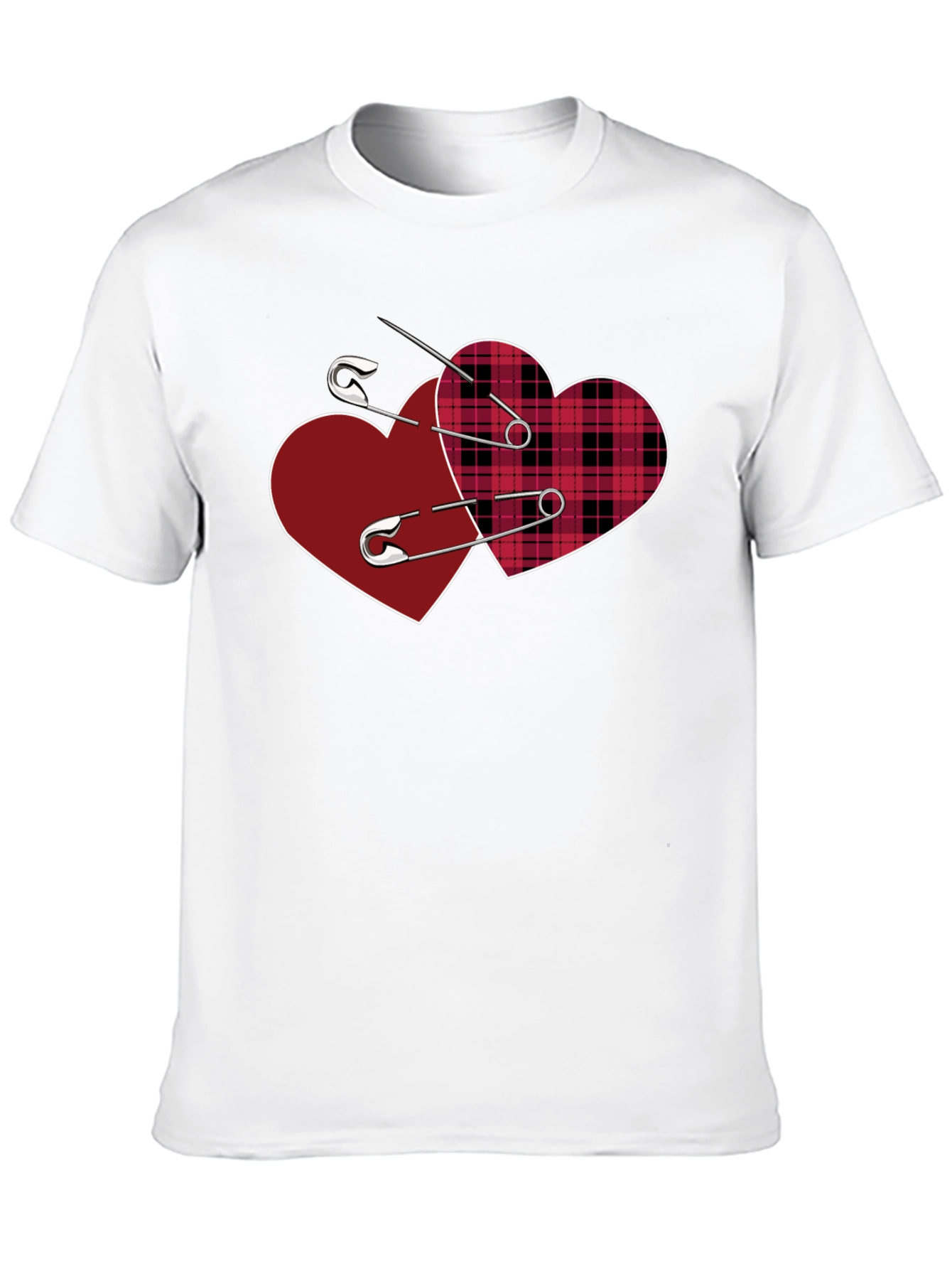 Black Safety Pin Hearts Graphic Tee - Edgy Valentine's Style view 10