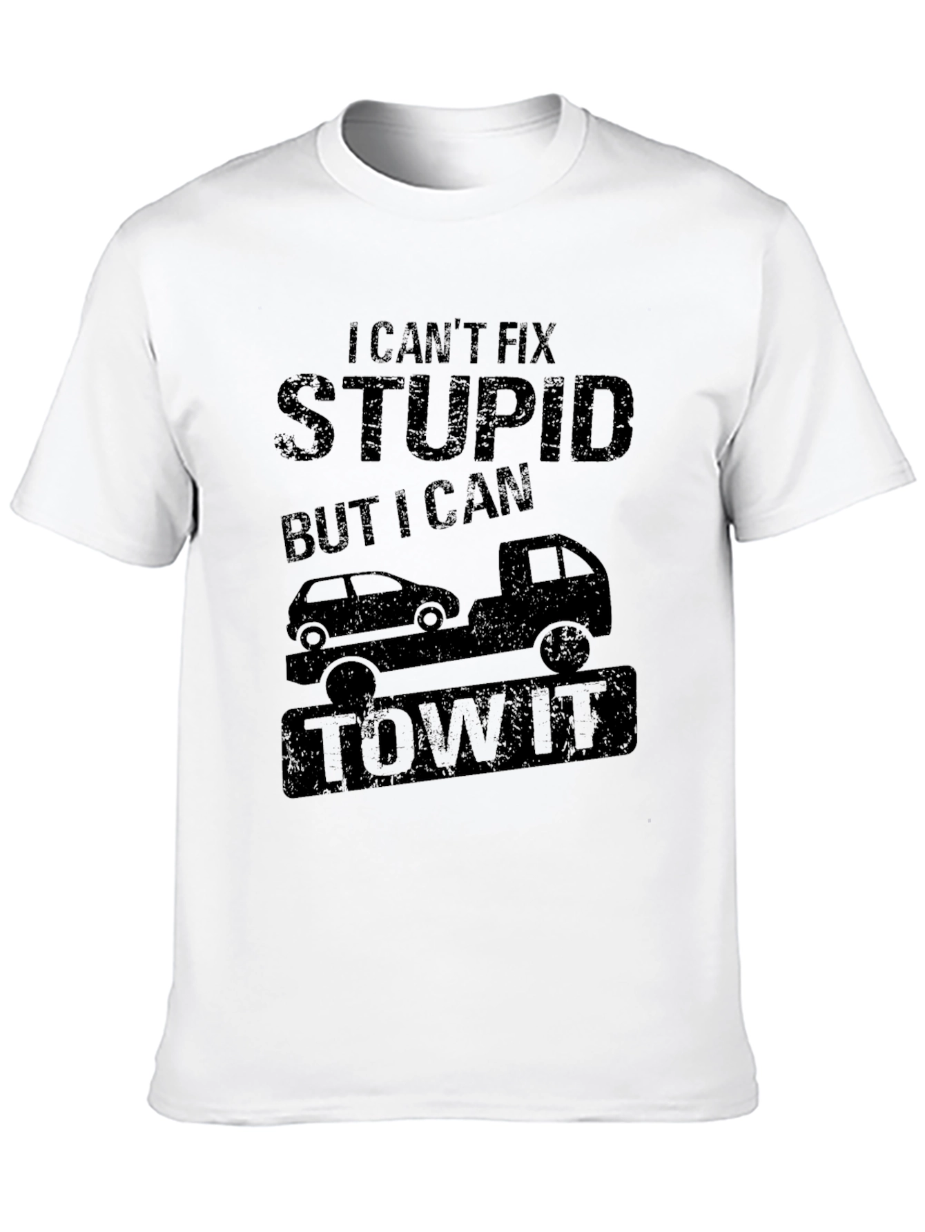 Black Funny "I Can't Fix Stupid" Tow Truck T-Shirt view 10