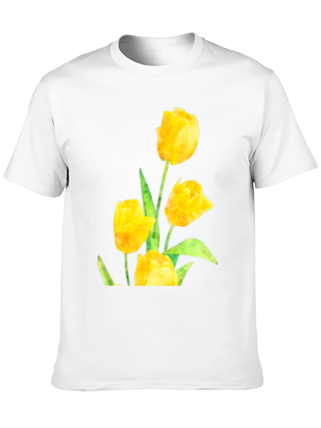 Black Men's Black T-Shirt with Yellow Tulip Floral Design view 10