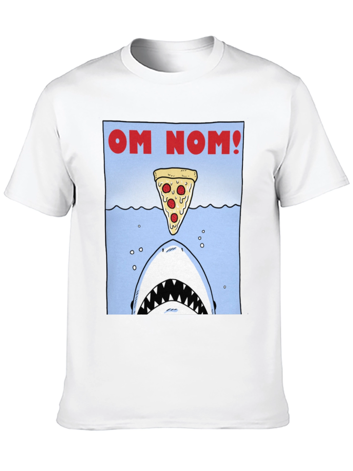 Black Om Nom Pizza Shark T-Shirt - Funny Foodie Tee view 10
