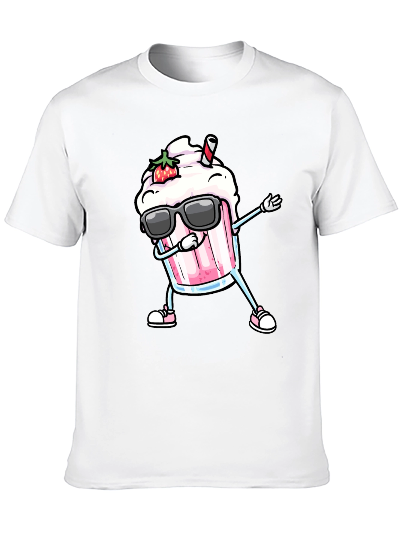 Black Cool Strawberry Milkshake Dabbing Graphic Tee view 10