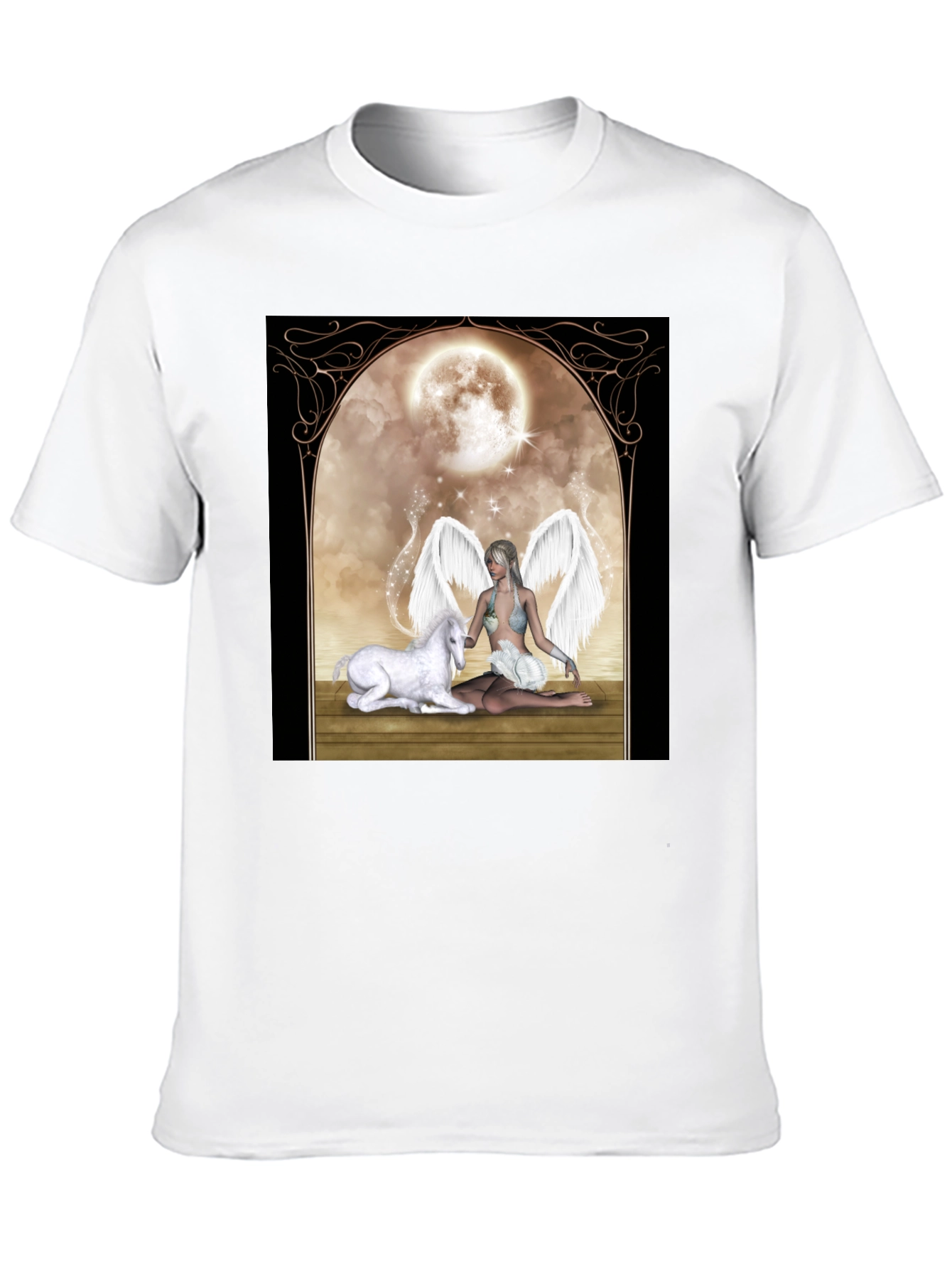 Black Fantasy Angel & Unicorn T-Shirt view 10