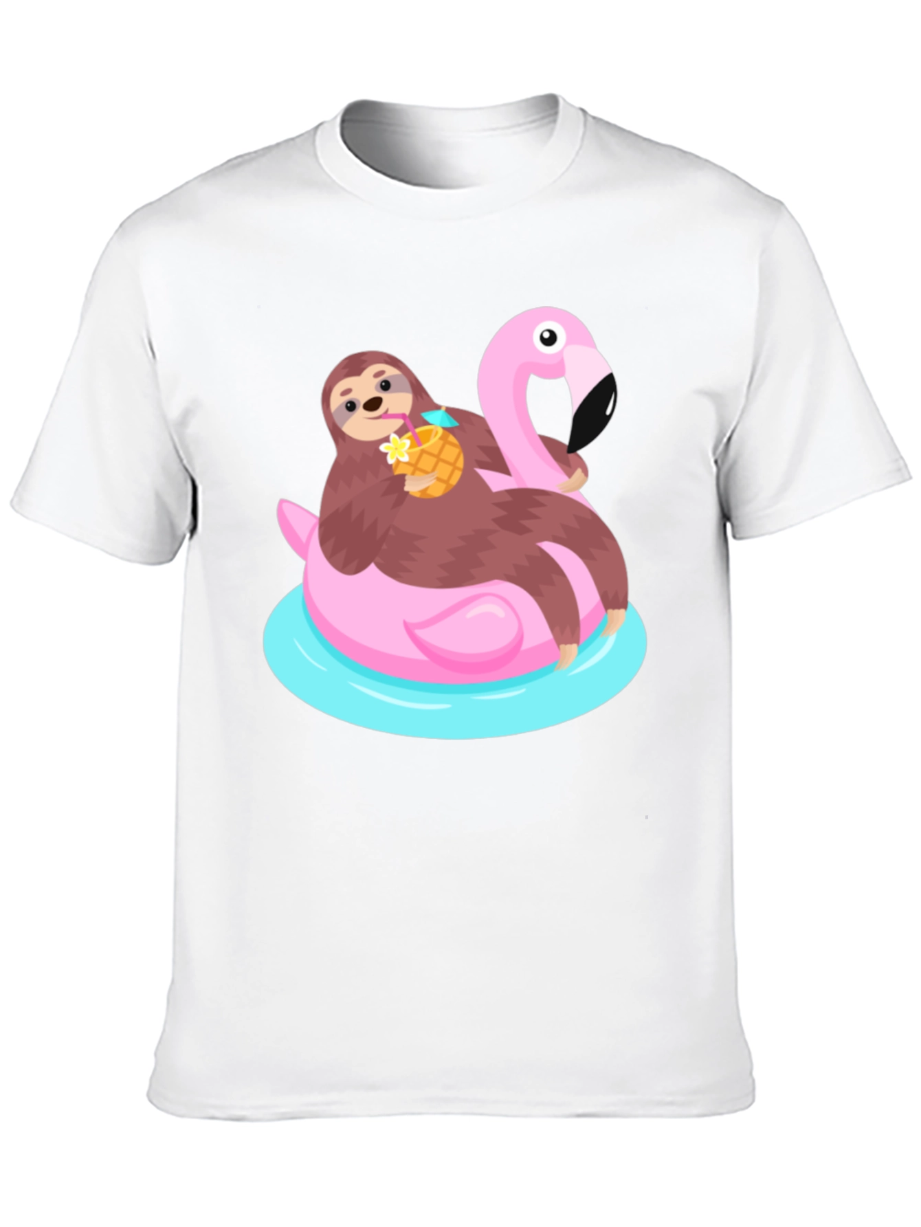 Black Sloth Flamingo Float T-Shirt - Relaxed Summer Vibes view 10