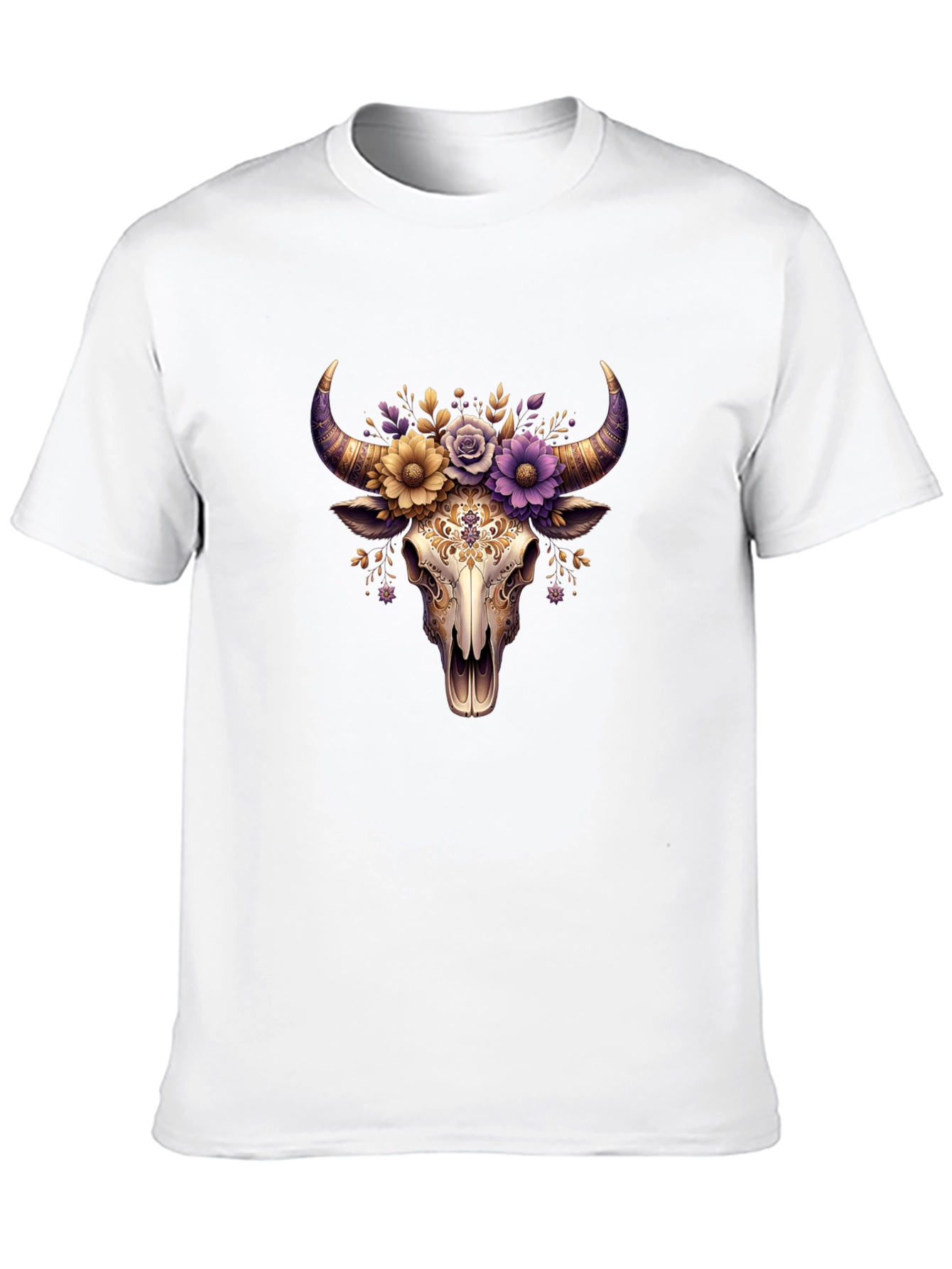Black Floral Bull Skull Graphic Tee view 10