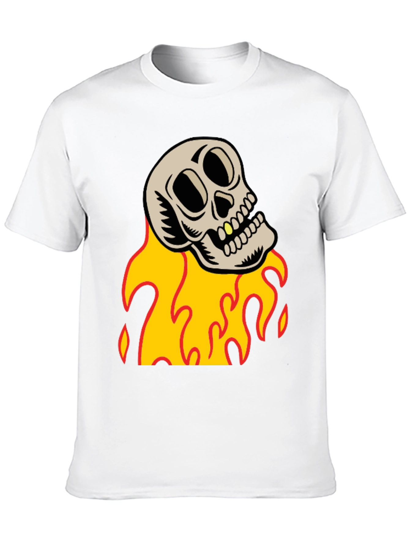 Black Skull on Fire Graphic Tee - Black Cotton T-Shirt view 10