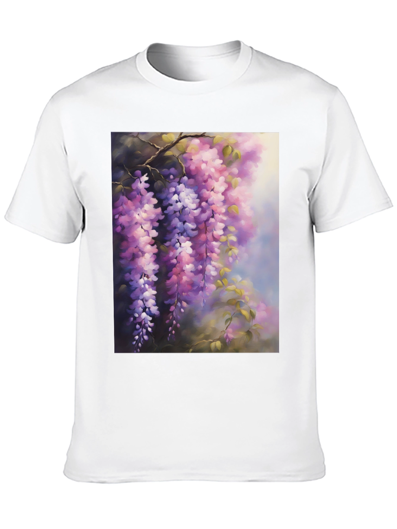 Black Floral Wisteria Print Black T-Shirt view 10