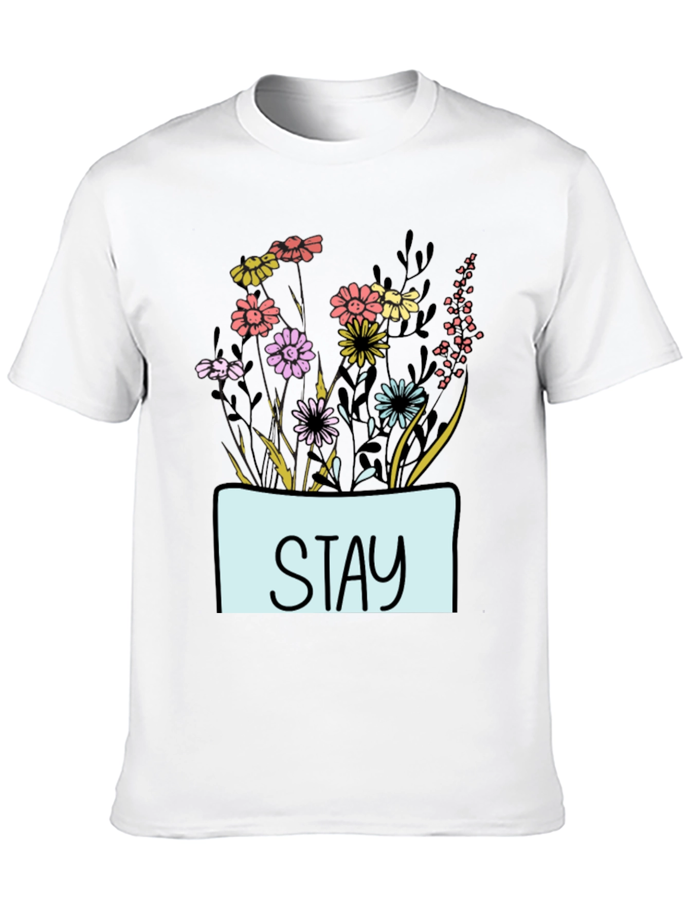 Black Stay Floral Graphic T-Shirt - Unisex Casual Tee view 10