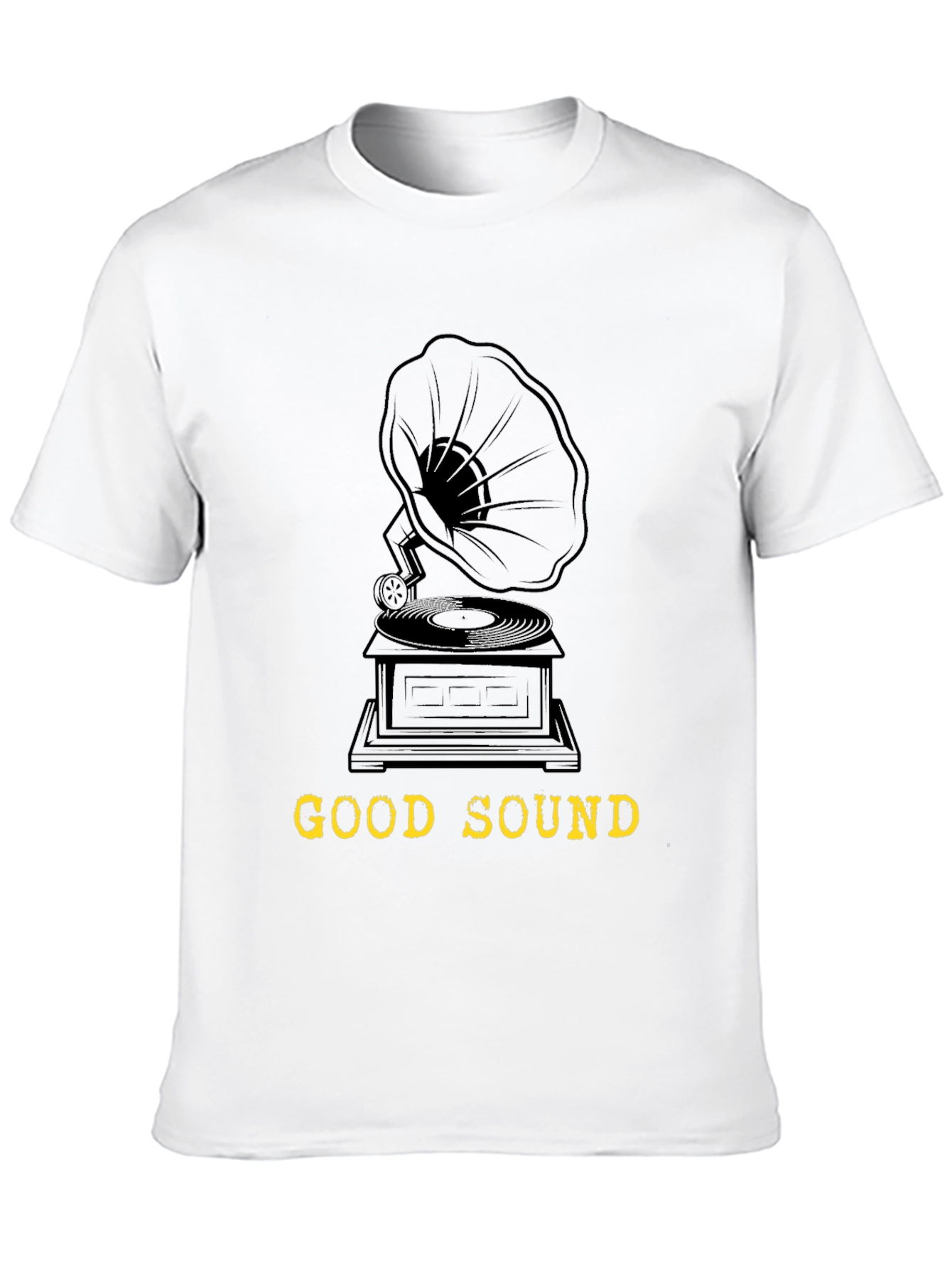 Black Vintage Gramophone "Good Sound" Black T-Shirt view 10