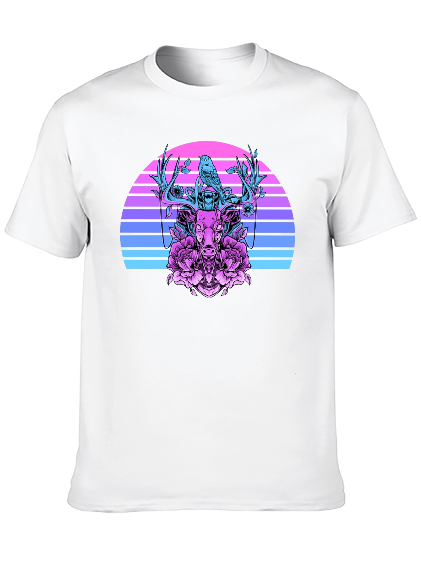 Black Deer & Bird Graphic Tee - Retro Sunset Design view 10