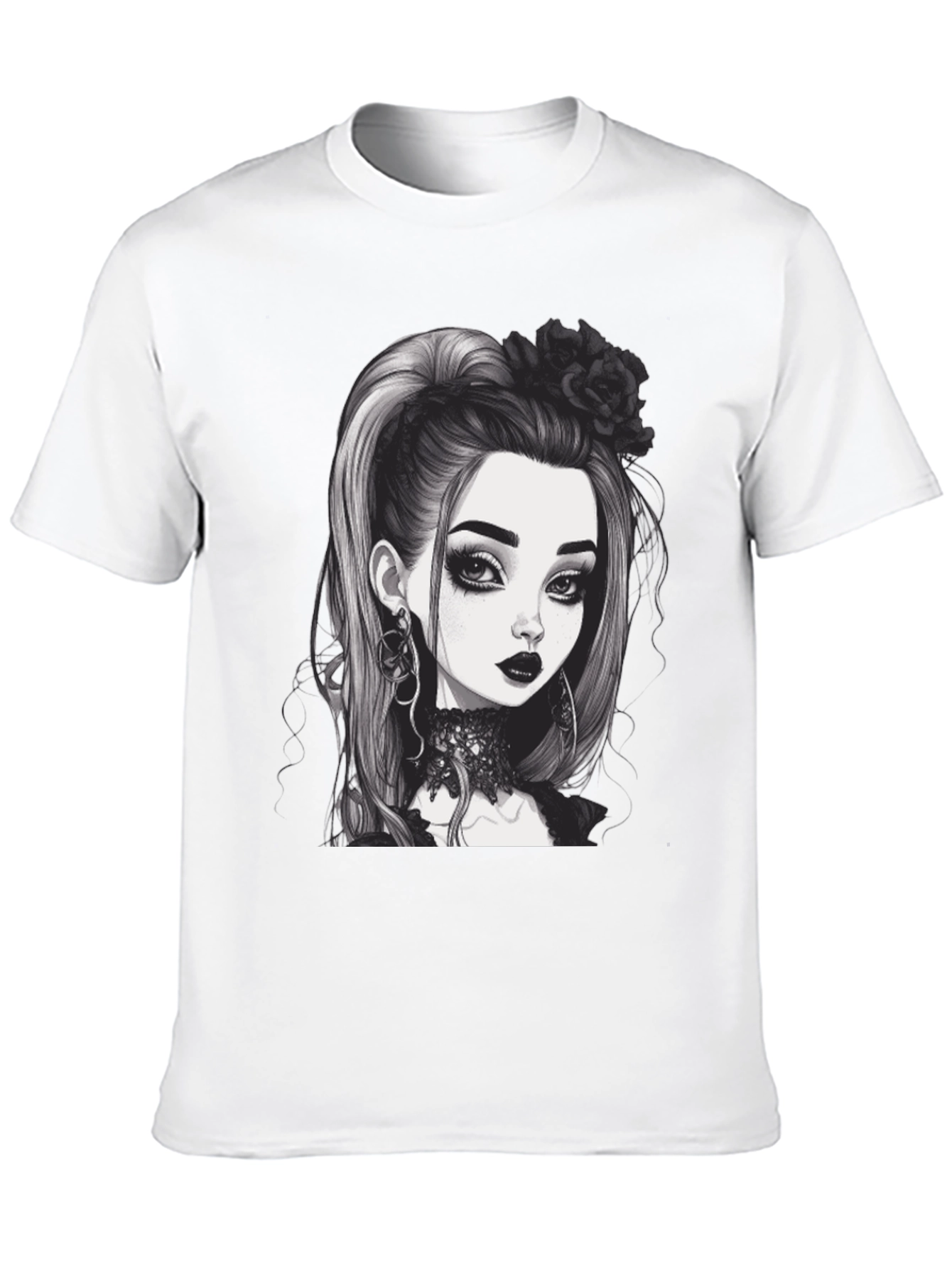 Black Gothic Girl Graphic Tee - Black Cotton T-Shirt view 10