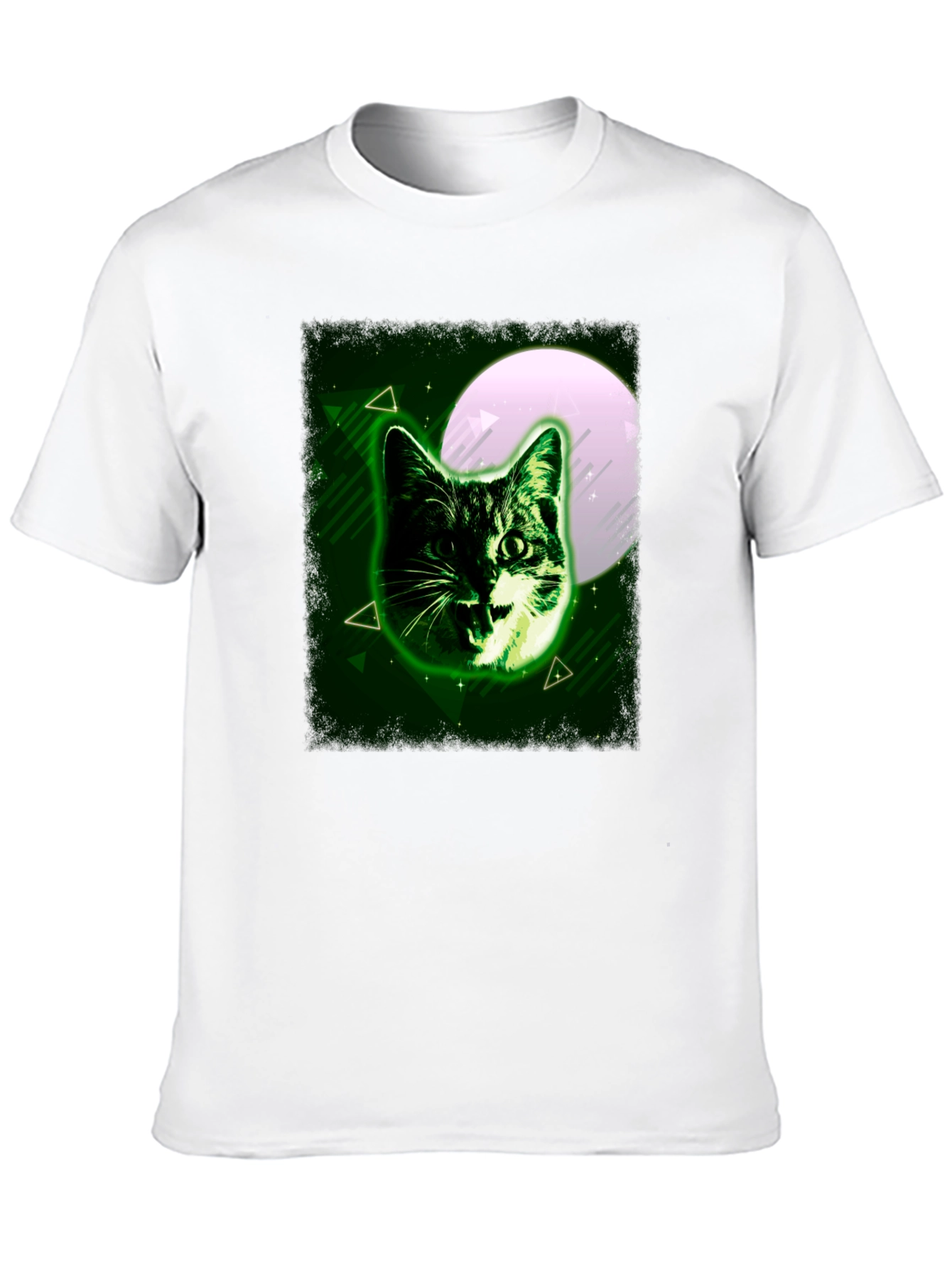 Black Green Cat Graphic Tee - Moonlit Feline Design view 10