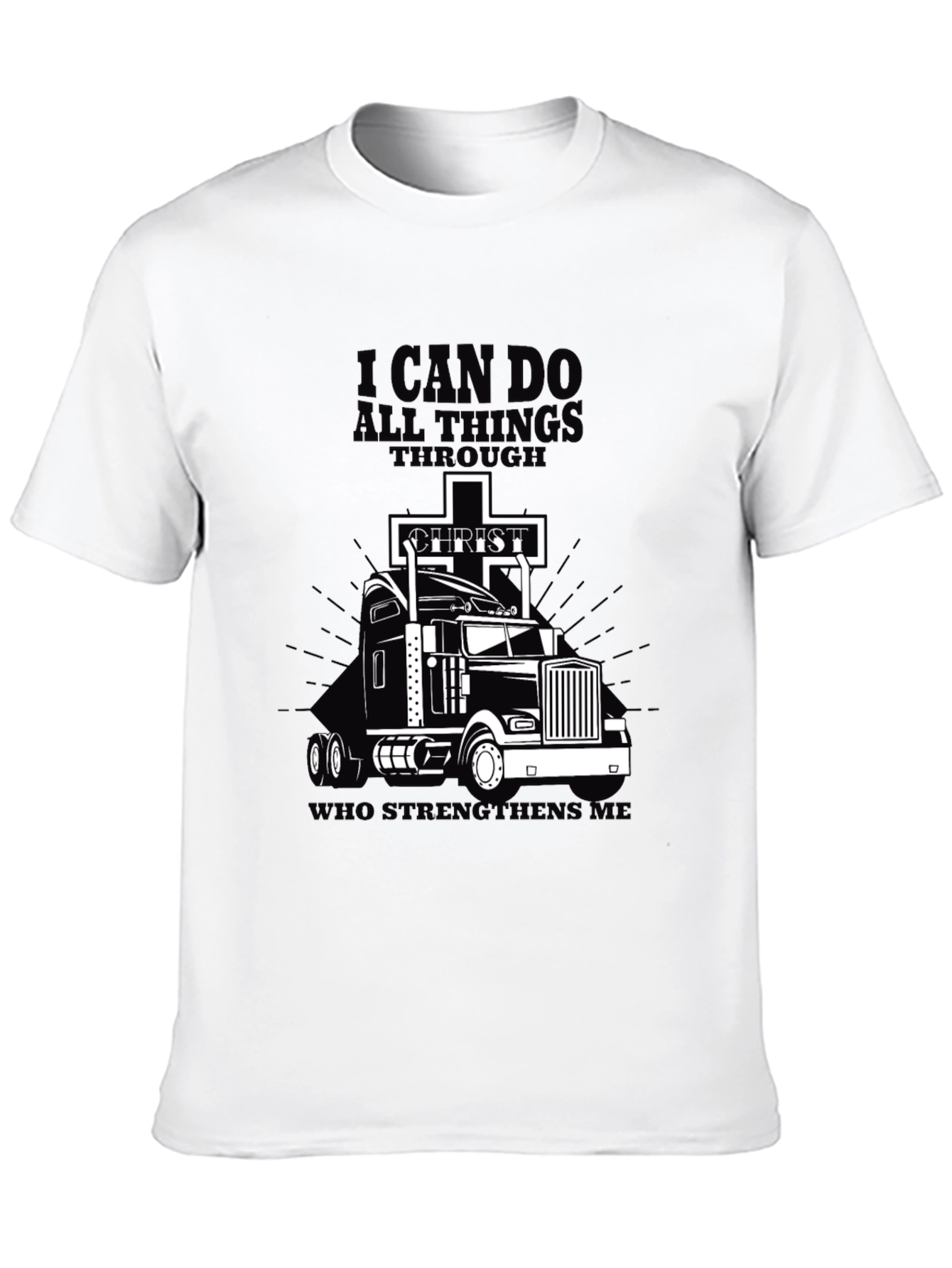 Black I Can Do All Things Trucker T-Shirt view 10