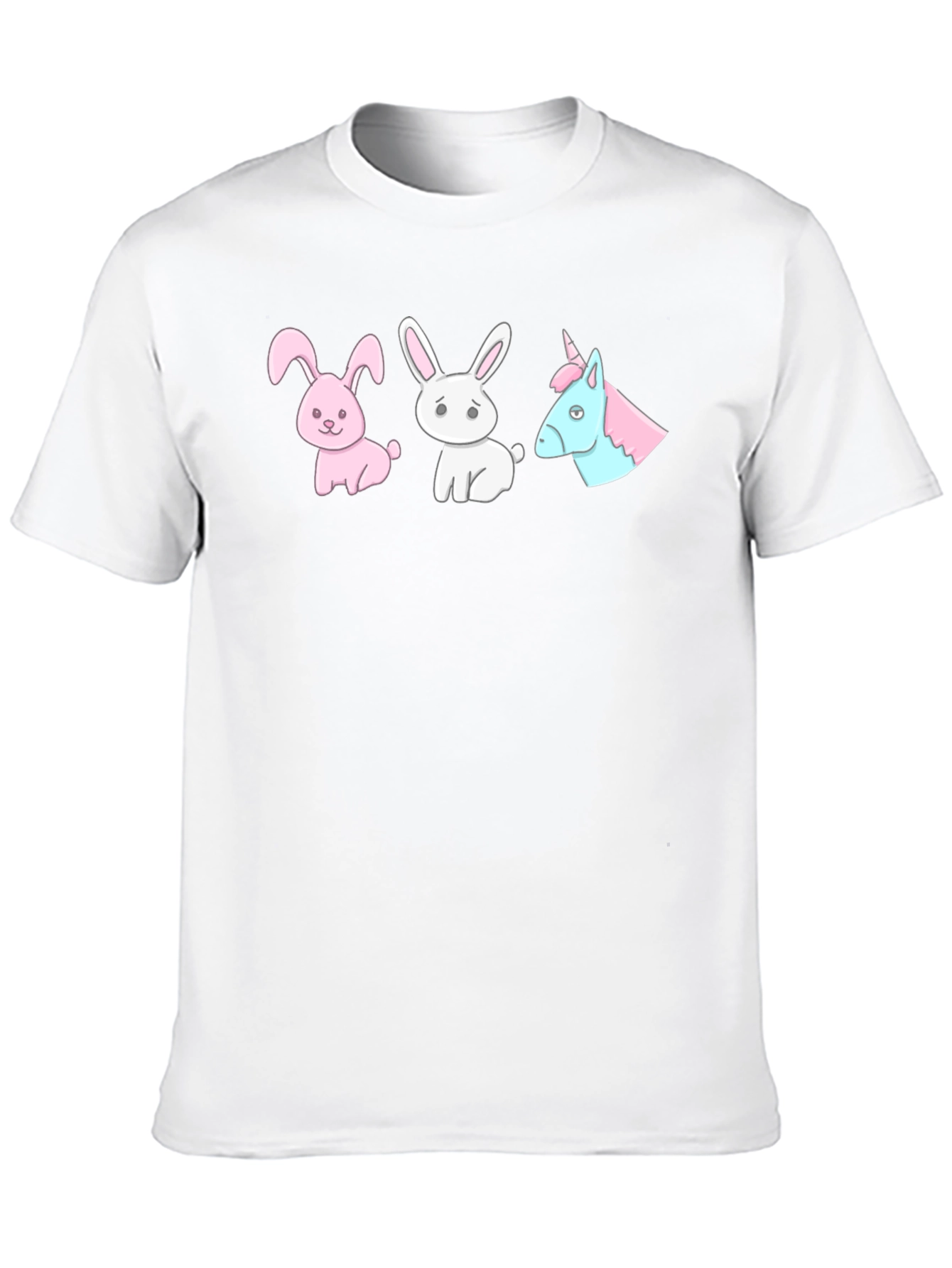 Black Novelty Cartoon Bunny & Unicorn Print Black T-Shirt view 10
