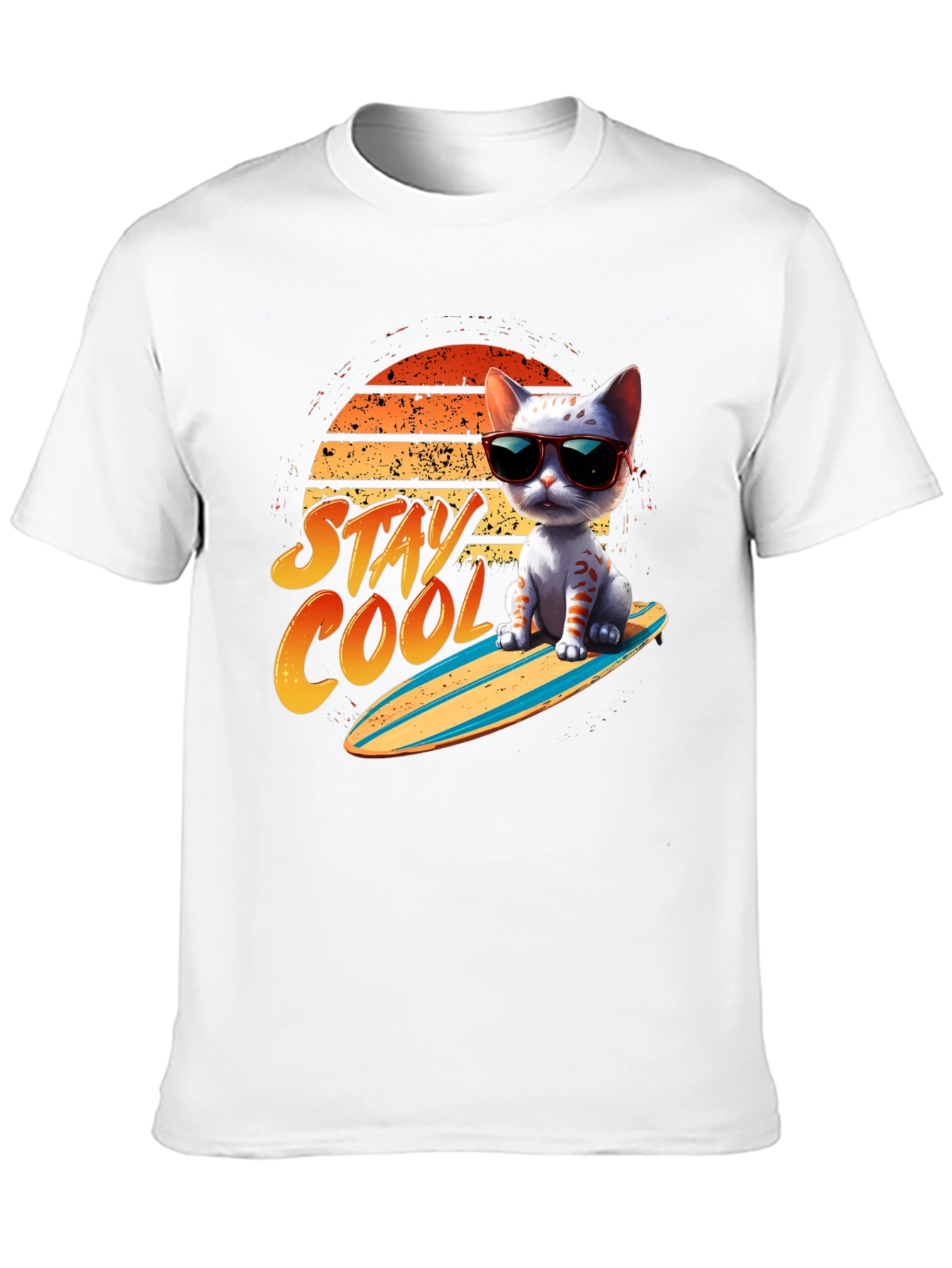 Black Cool Cat Surfboard T-Shirt view 10
