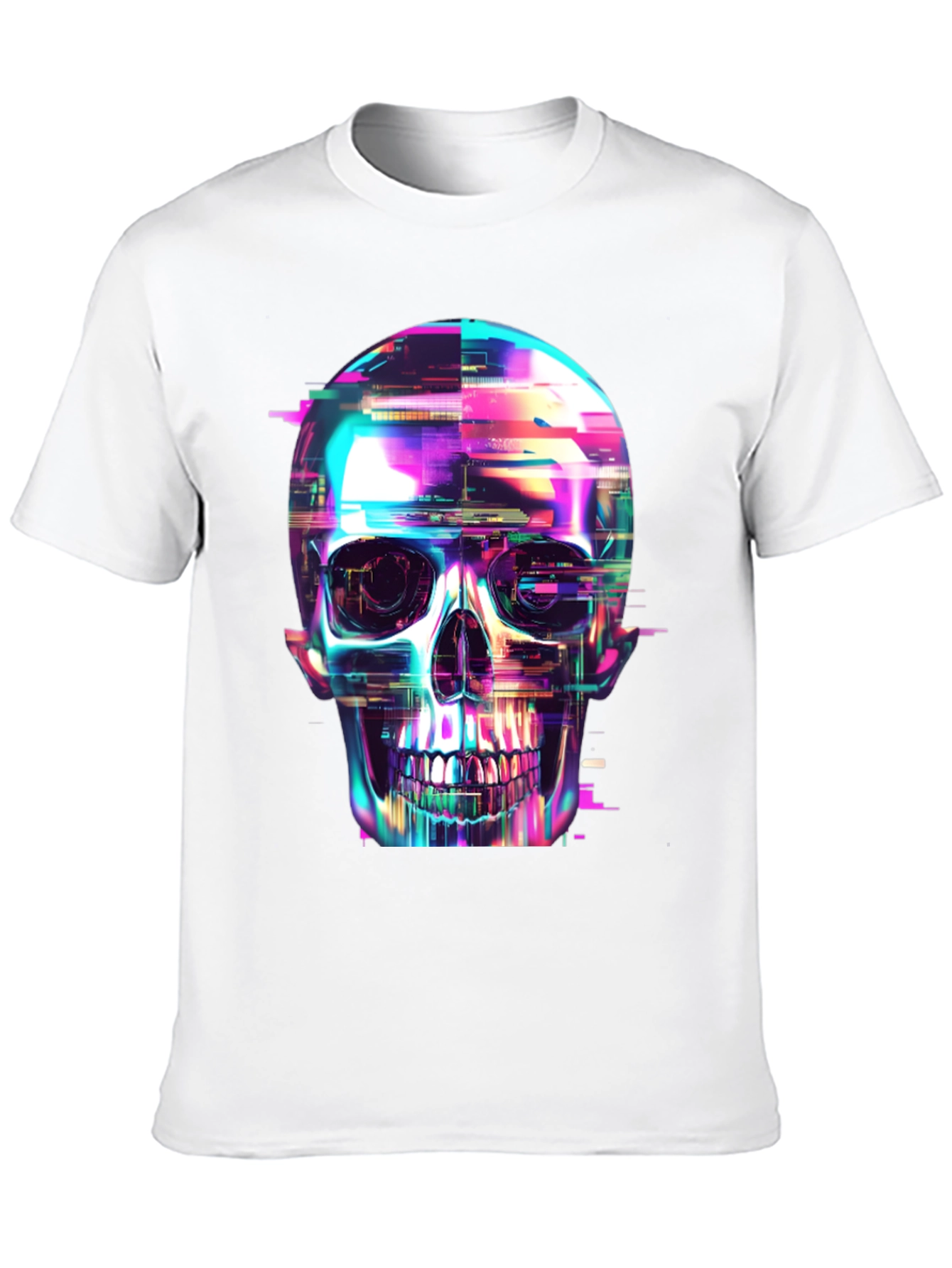 Black Cyberpunk Skull Graphic Tee - Black Cotton T-Shirt view 10