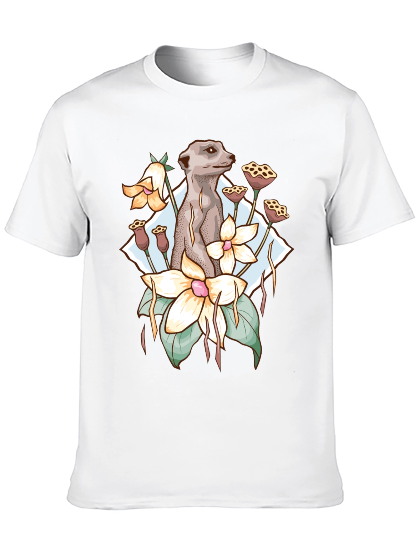 Black Meerkat & Floral Design Tee view 10
